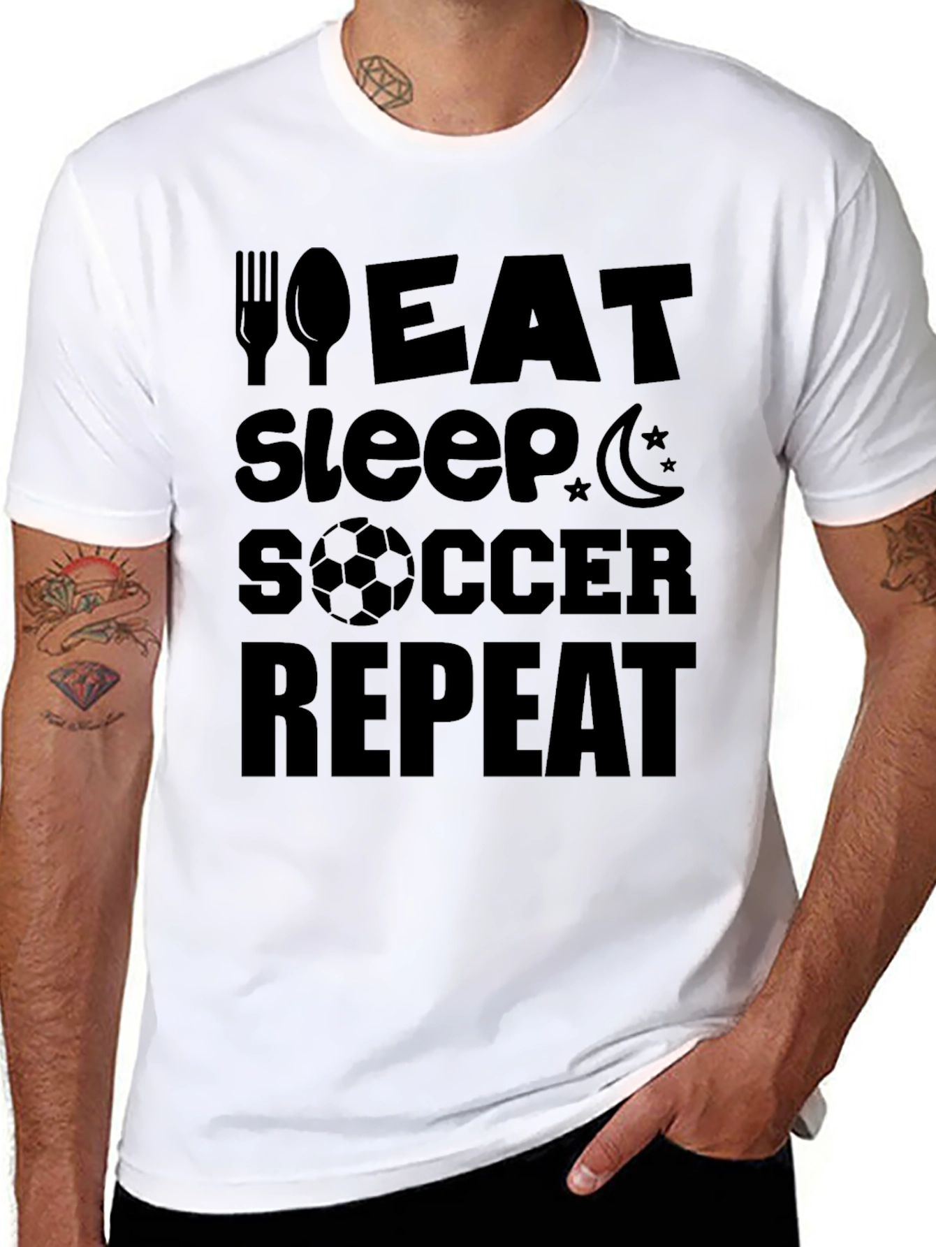 Eat Sleep Soccer Repeat Graphic Tee - Black