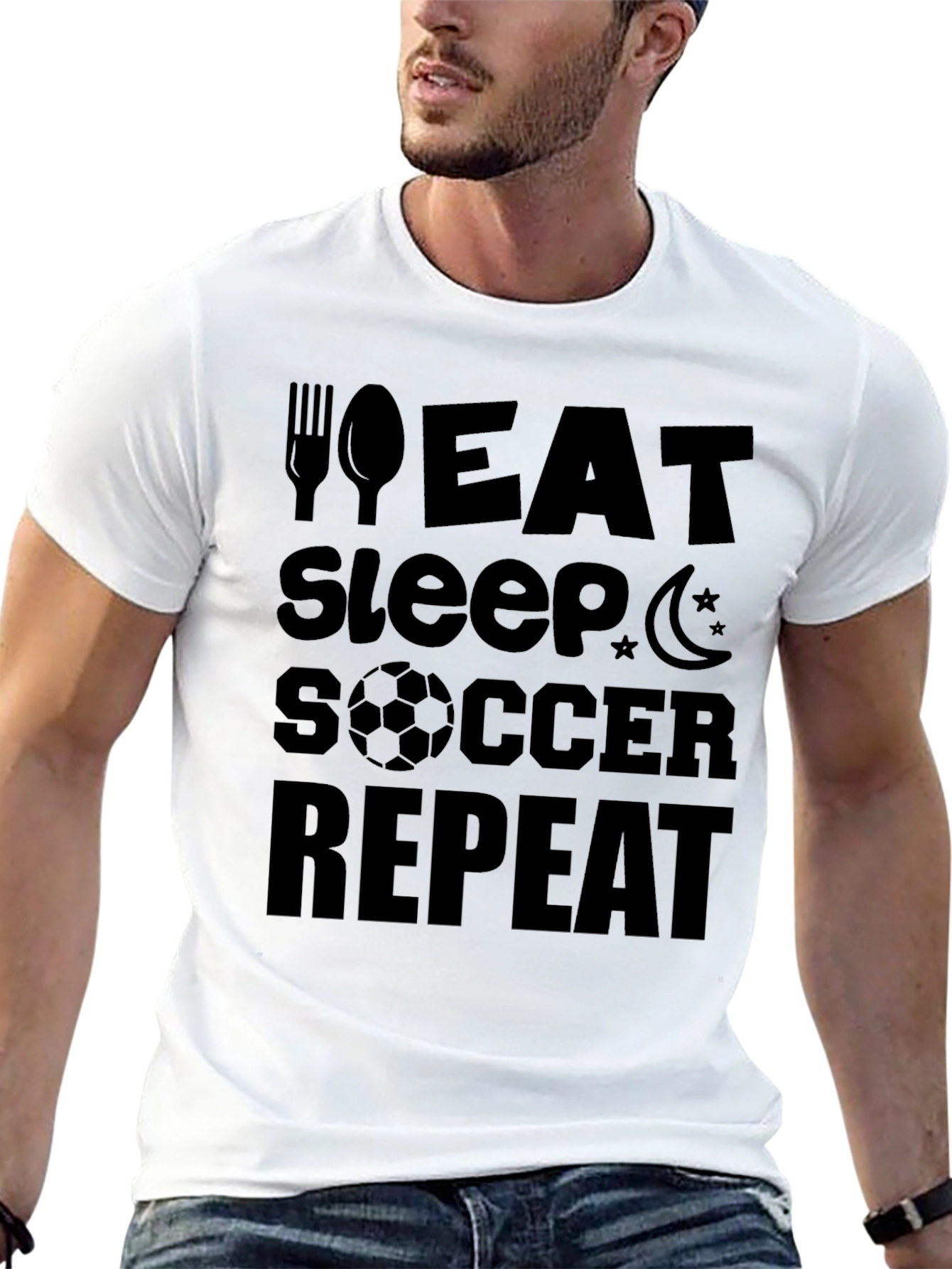 Eat Sleep Soccer Repeat Graphic Tee - Black