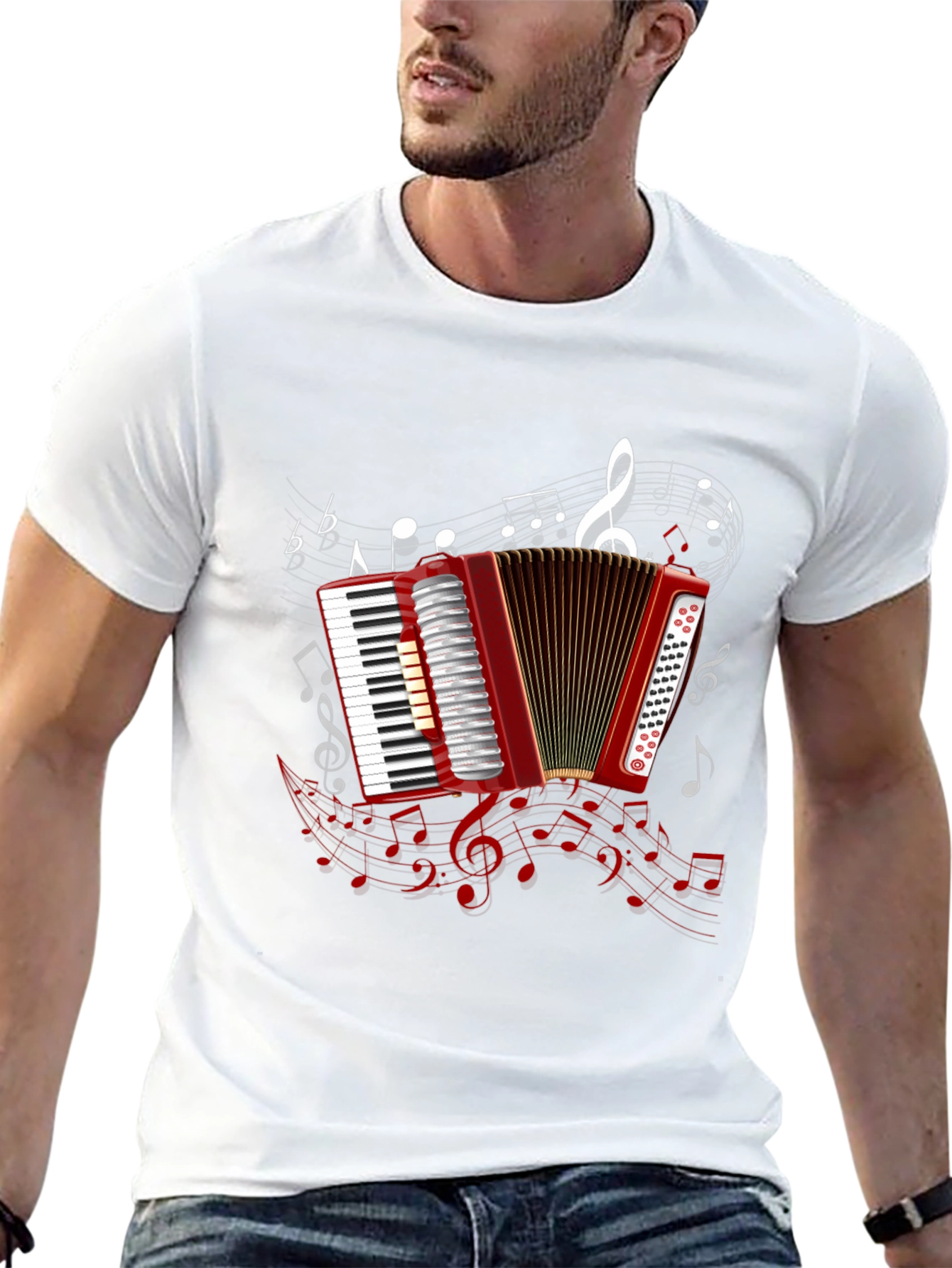Accordion Music Note Graphic Black Tee