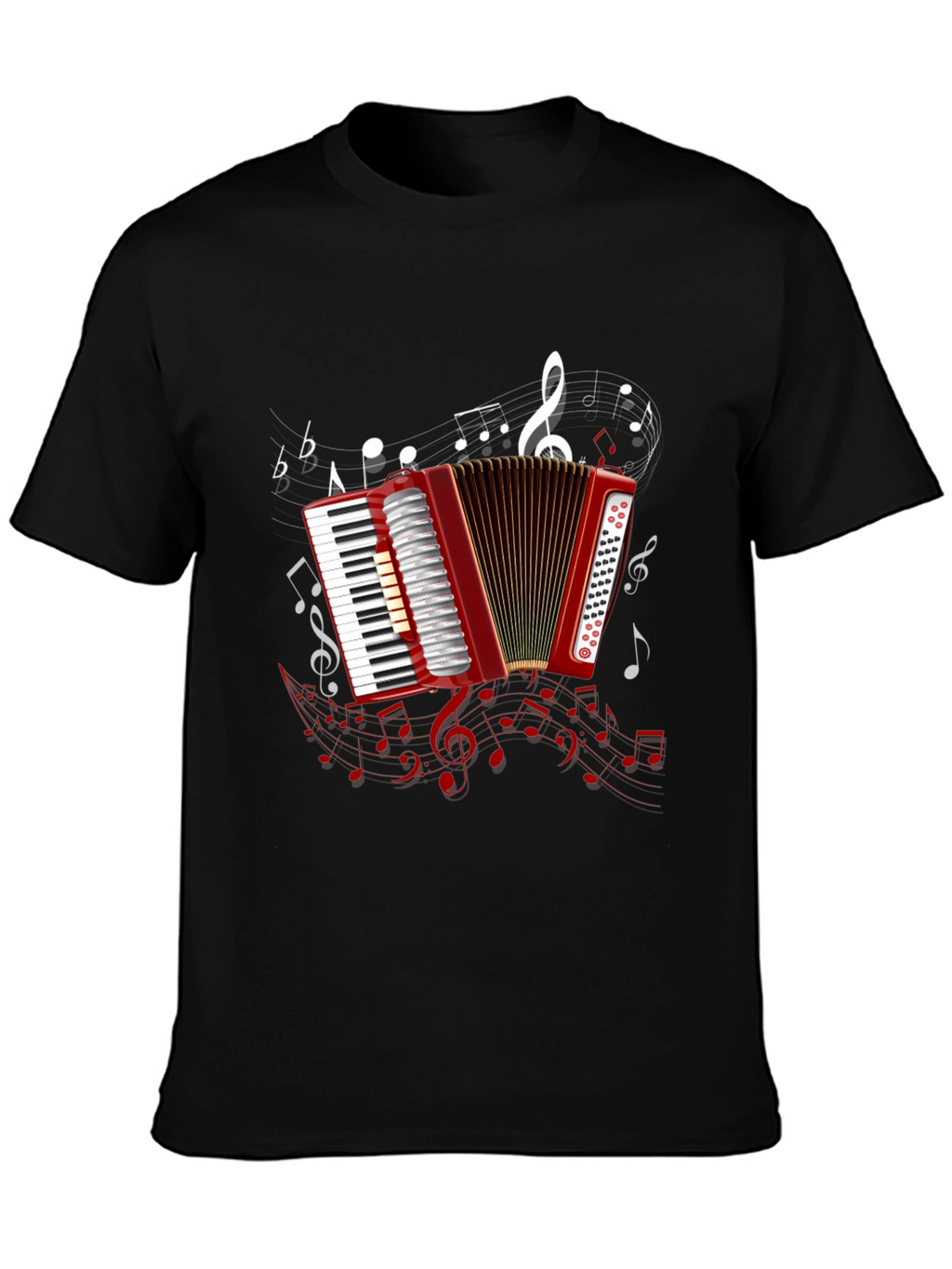 Accordion Music Note Graphic Black Tee