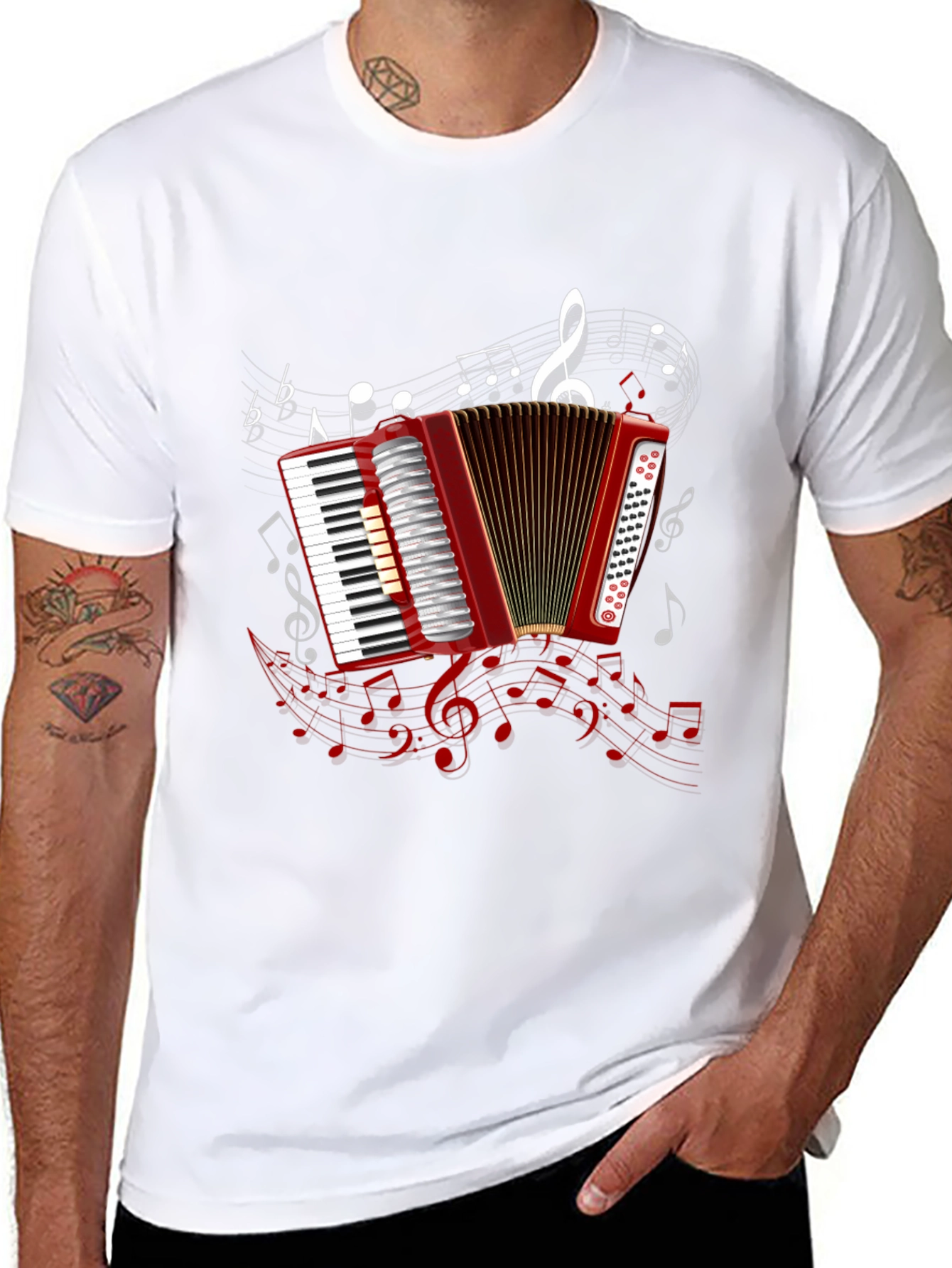 Accordion Music Note Graphic Black Tee