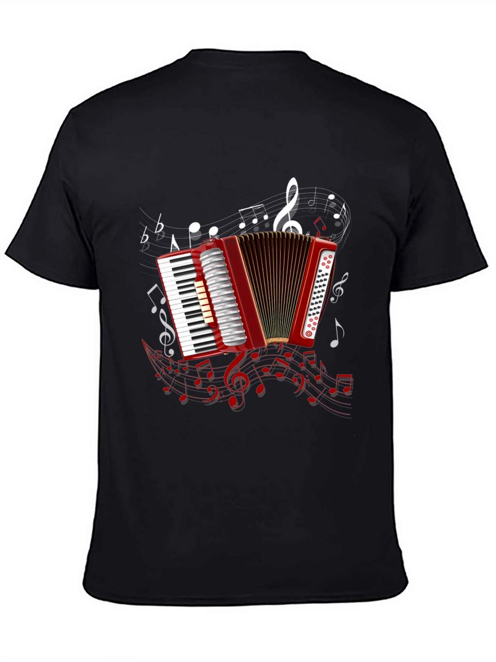 Accordion Music Note Graphic Black Tee