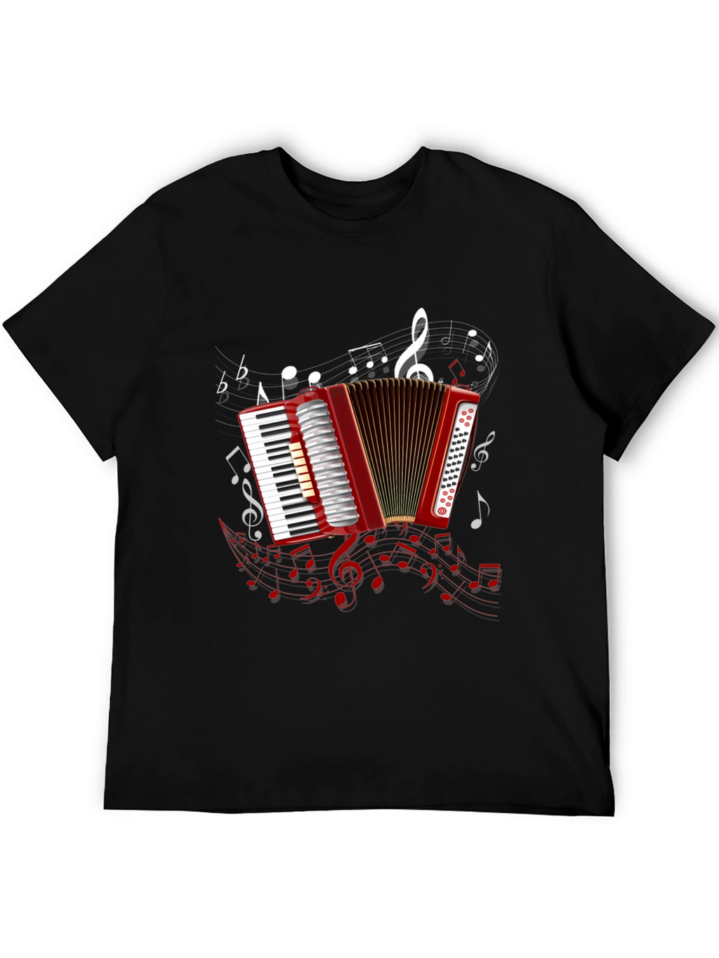 Accordion Music Note Graphic Black Tee