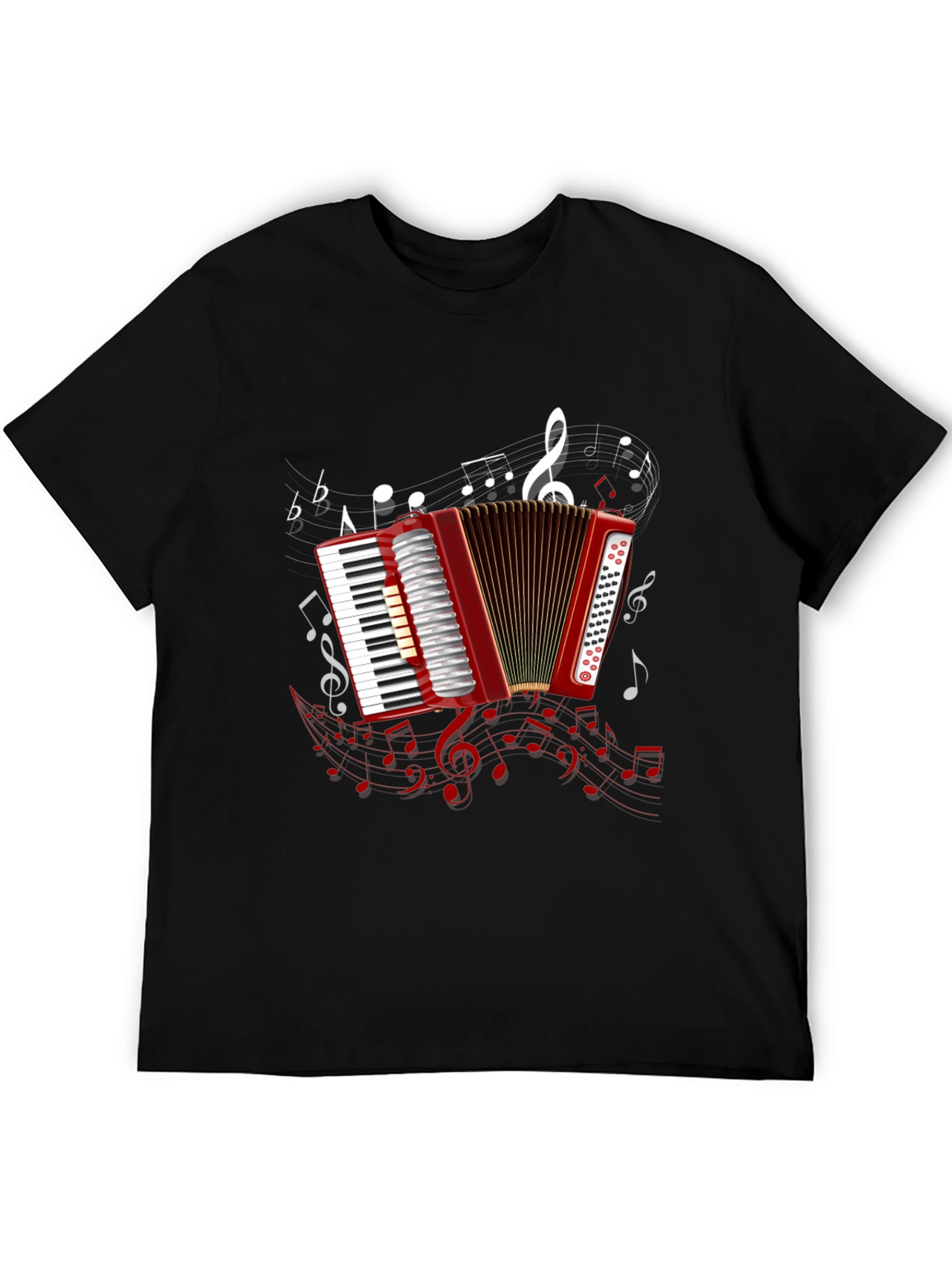 Accordion Music Note Graphic Black Tee