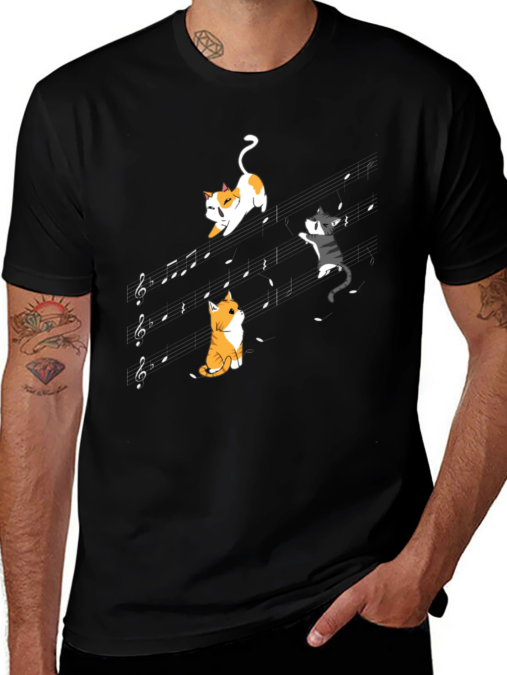 Musical Cats Black T-Shirt