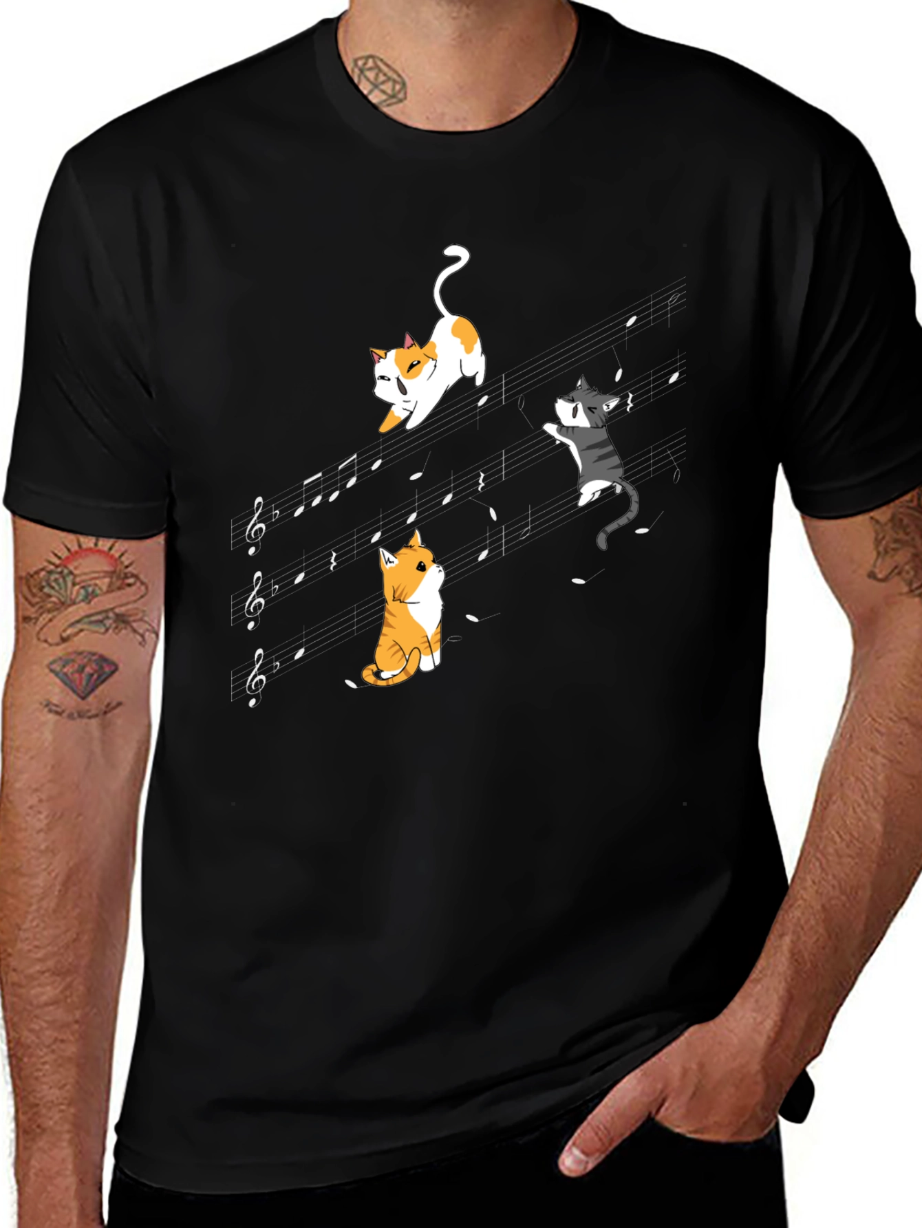 Musical Cats Black T-Shirt