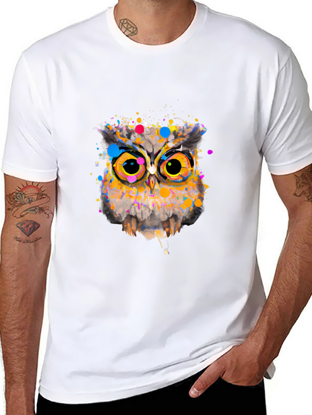 Owl Art Graphic Black T-Shirt