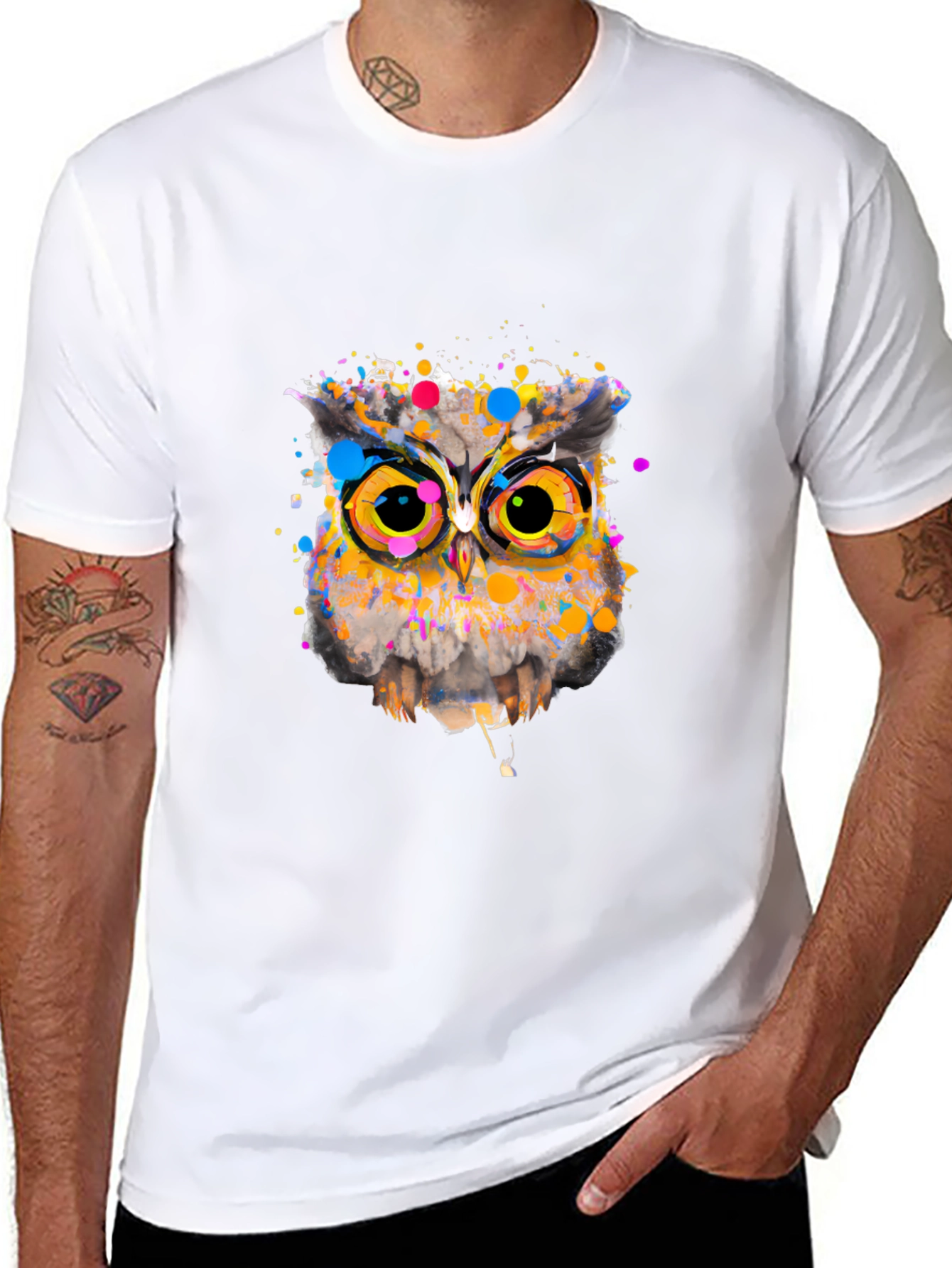 Owl Art Graphic Black T-Shirt
