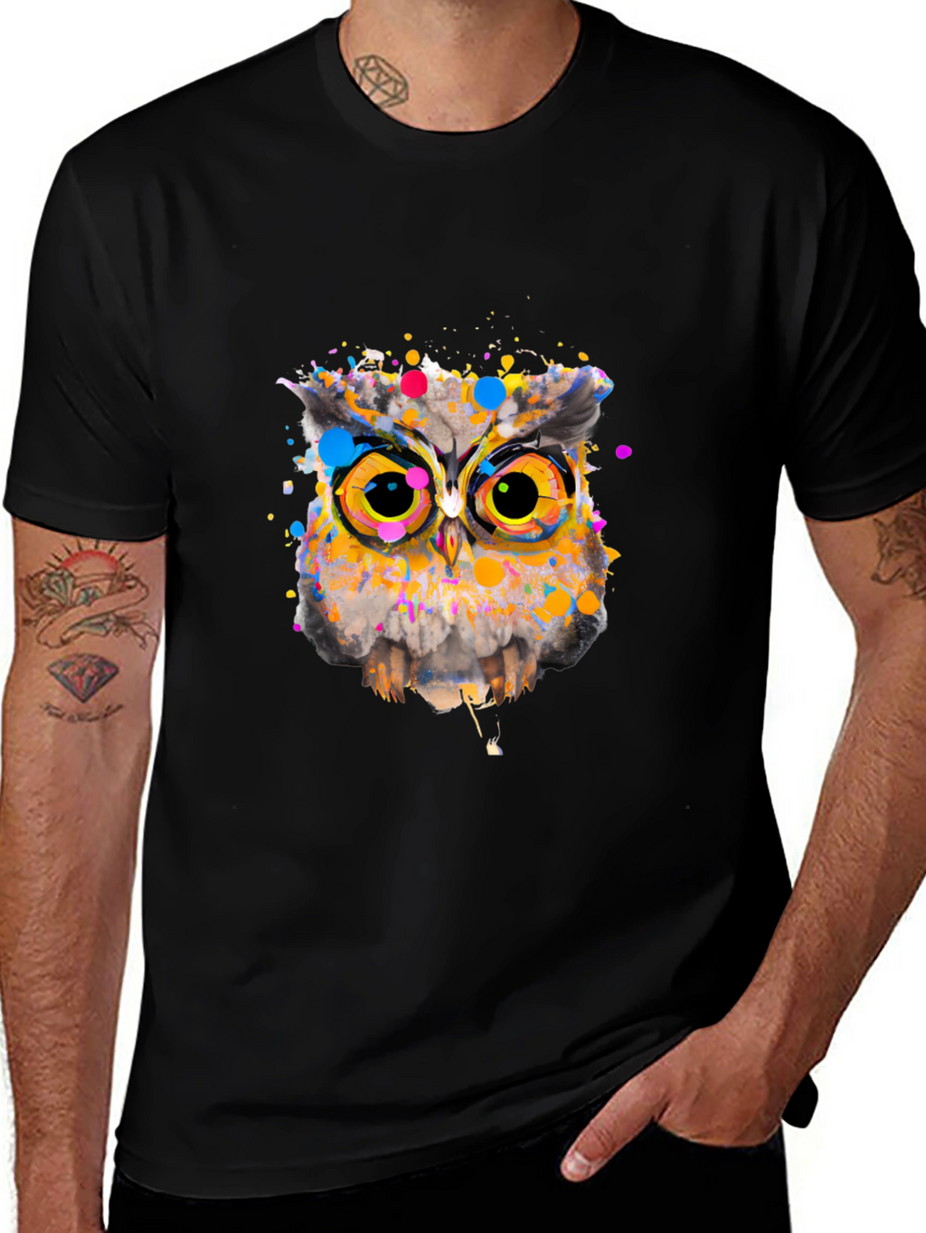 Owl Art Graphic Black T-Shirt