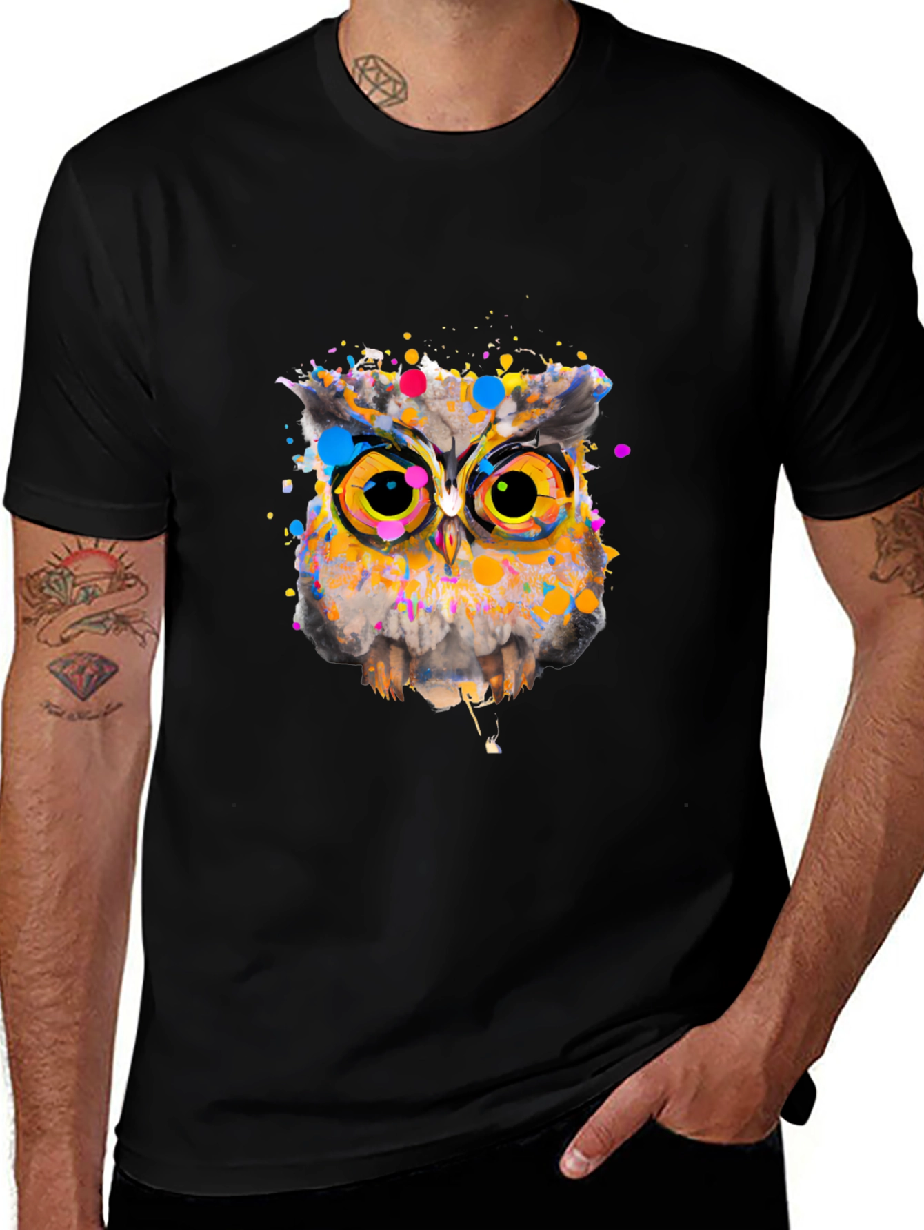 Owl Art Graphic Black T-Shirt
