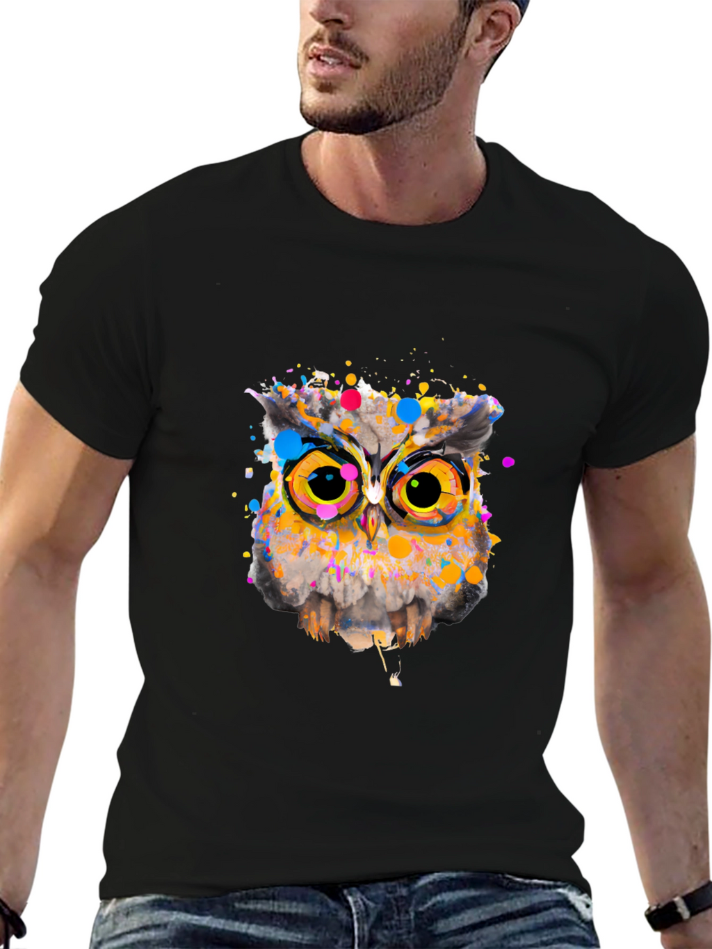Owl Art Graphic Black T-Shirt