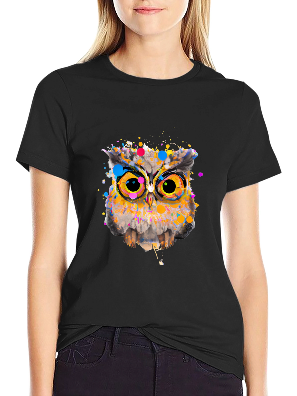 Owl Art Graphic Black T-Shirt
