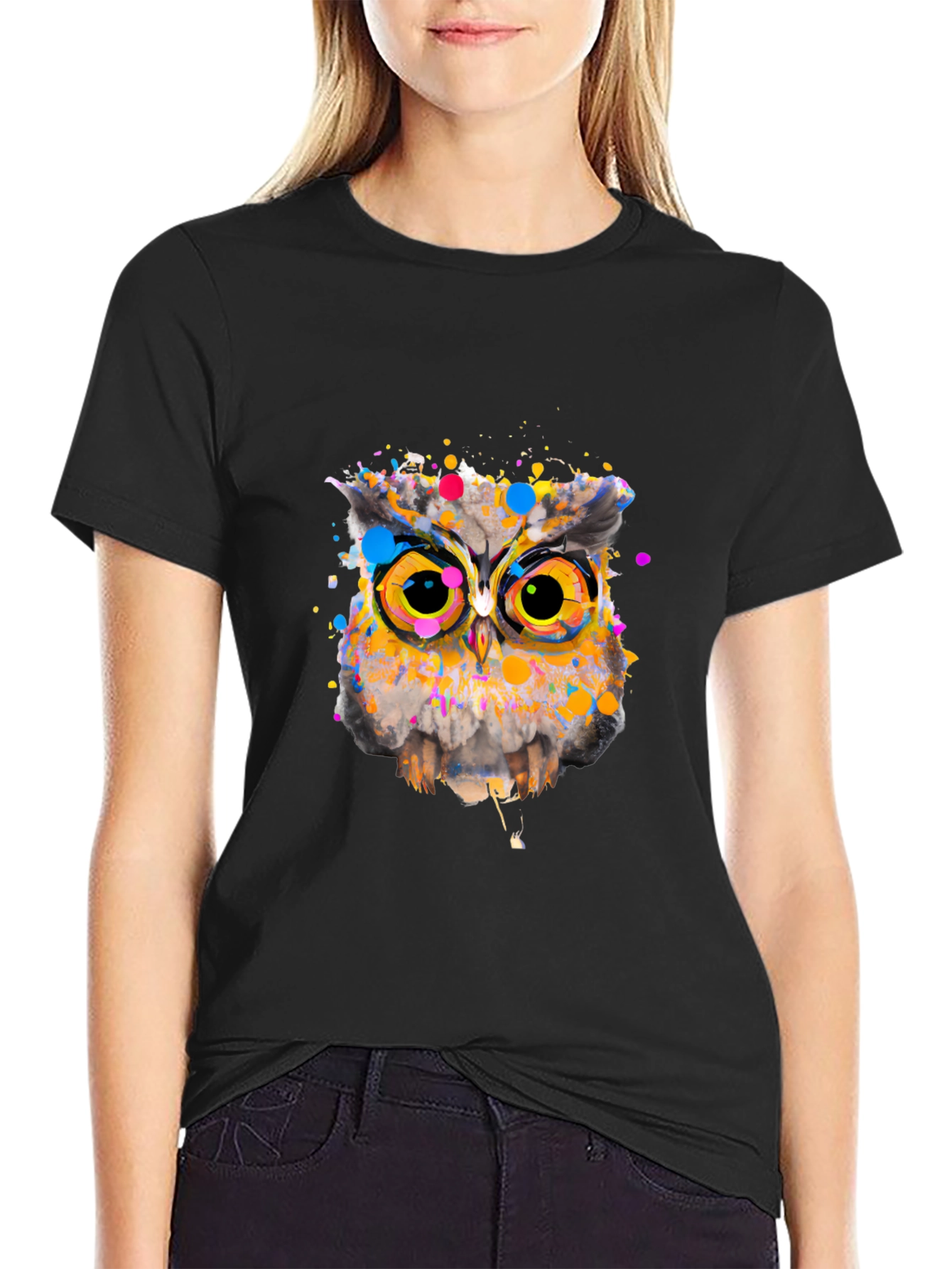 Owl Art Graphic Black T-Shirt