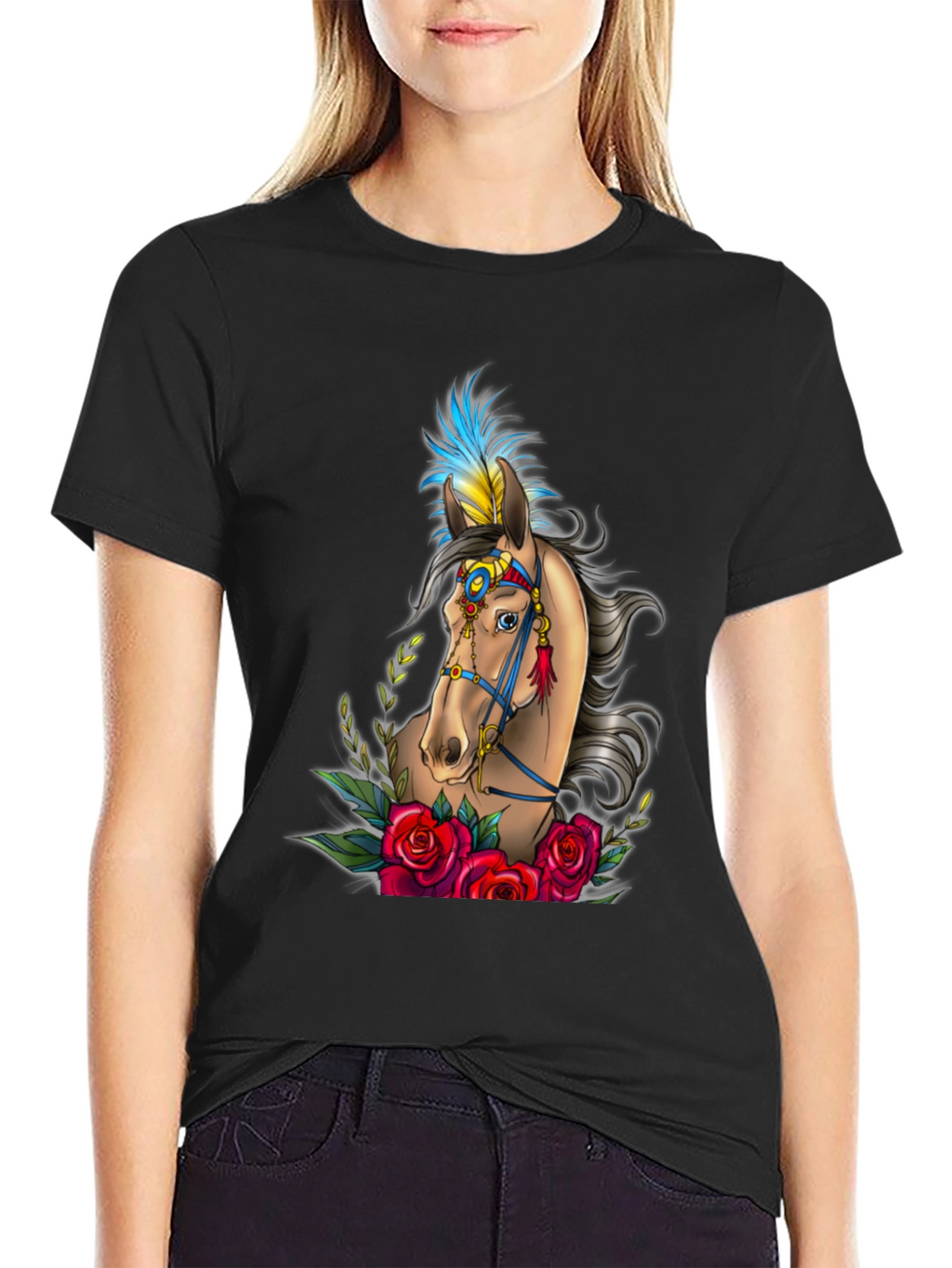 Horse & Roses Graphic Tee - Black T-Shirt
