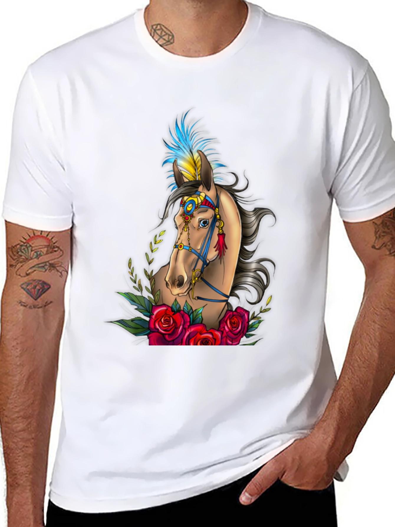 Horse & Roses Graphic Tee - Black T-Shirt
