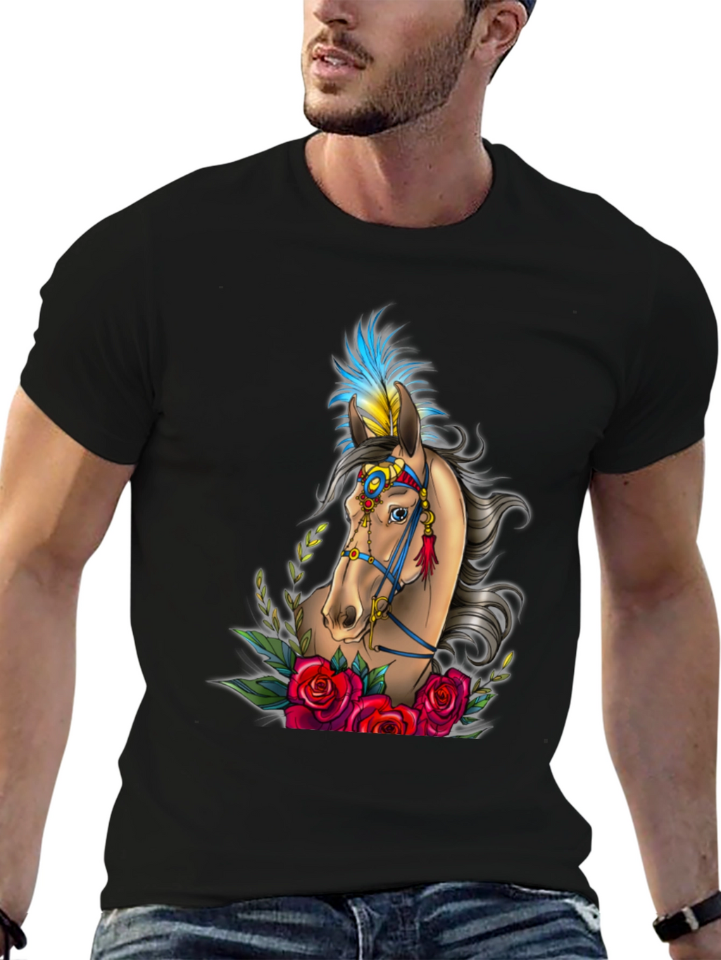 Horse & Roses Graphic Tee - Black T-Shirt