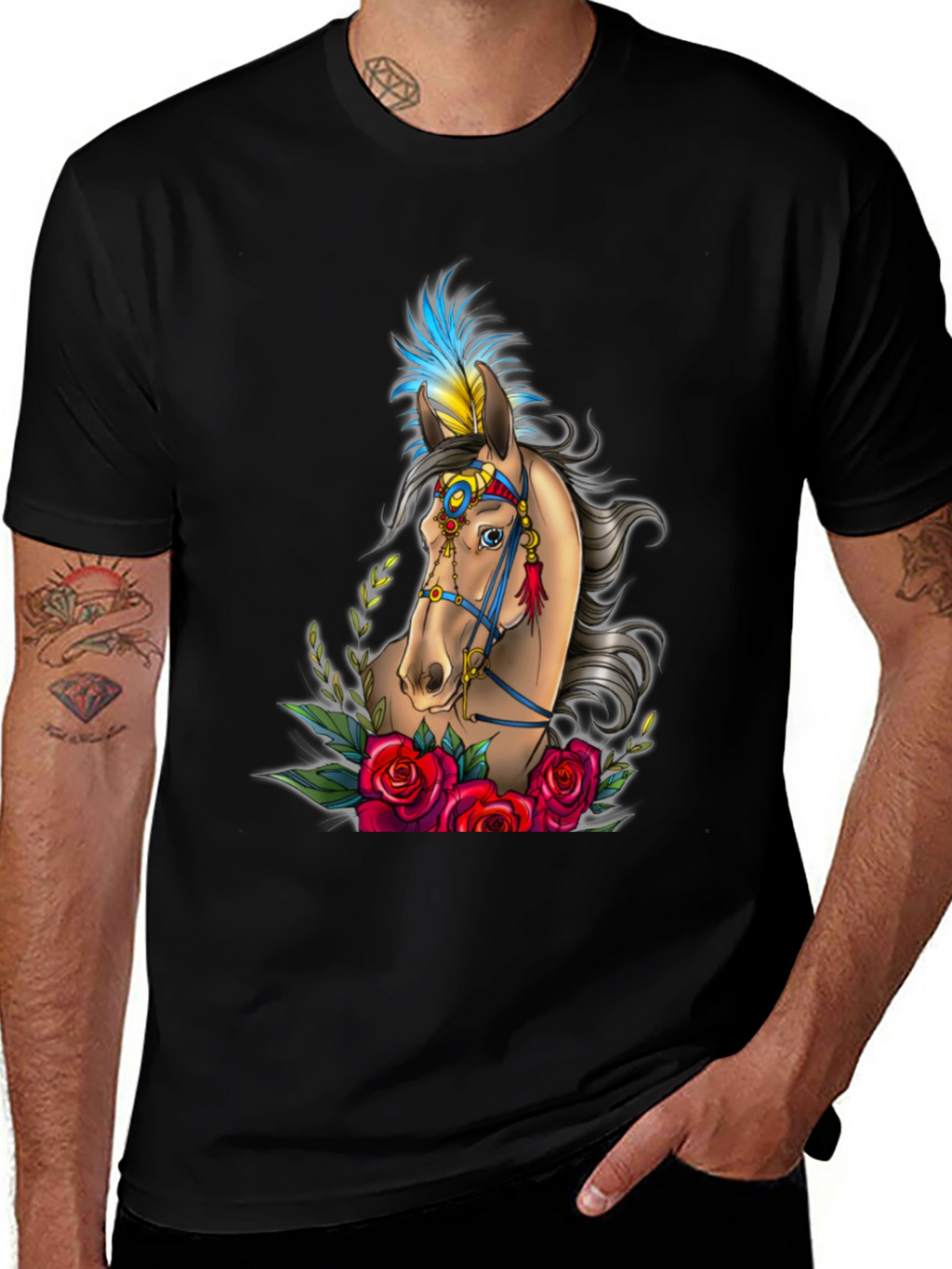 Horse & Roses Graphic Tee - Black T-Shirt