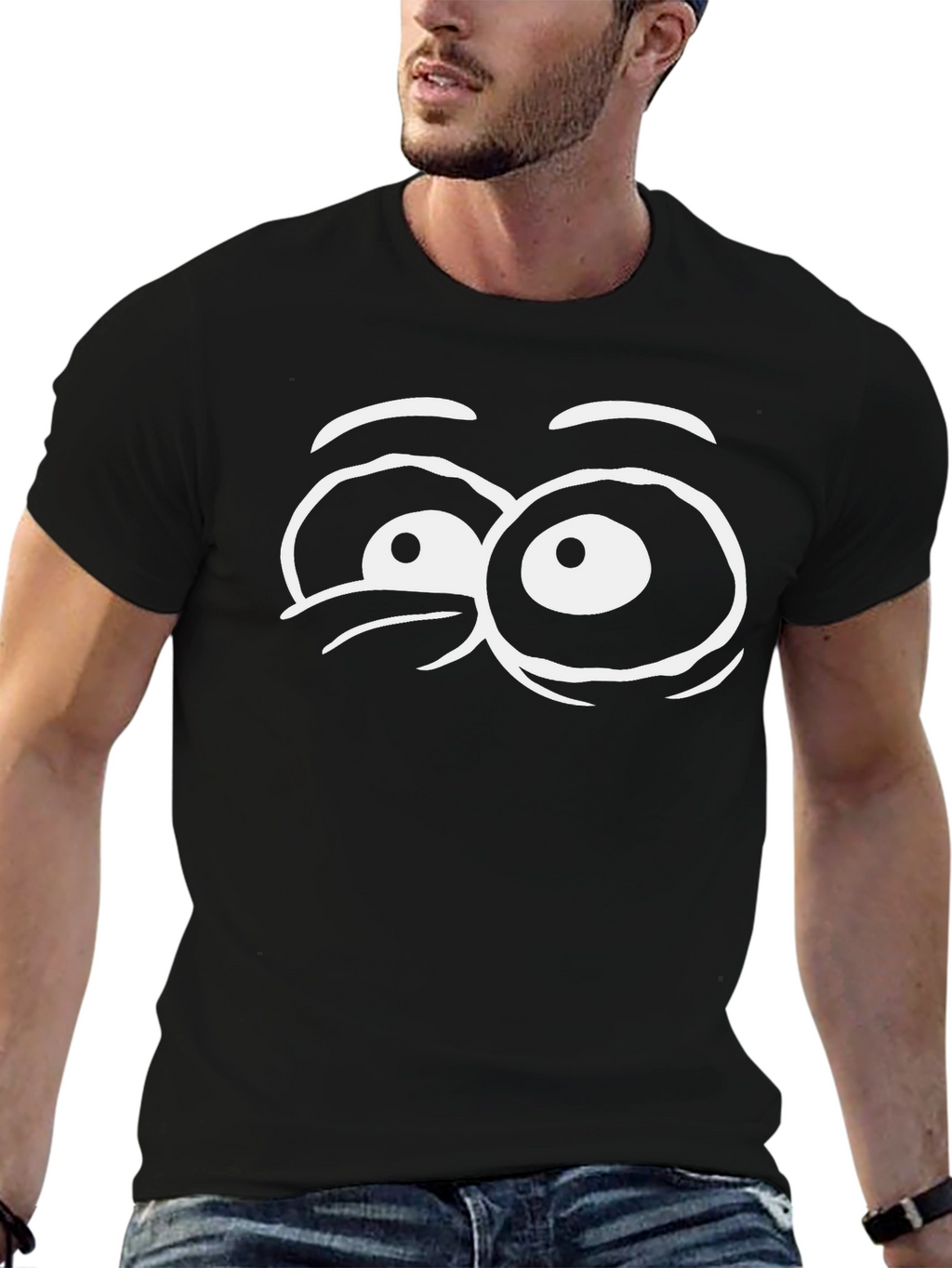 Funny Eye Graphic Black Cotton T-Shirt