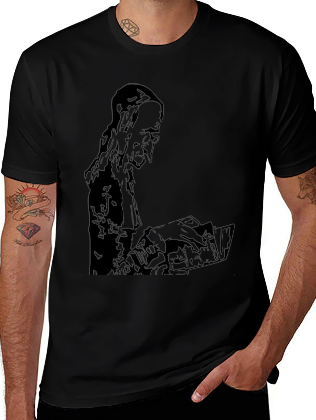 Mens Black Graphic Print T-Shirt