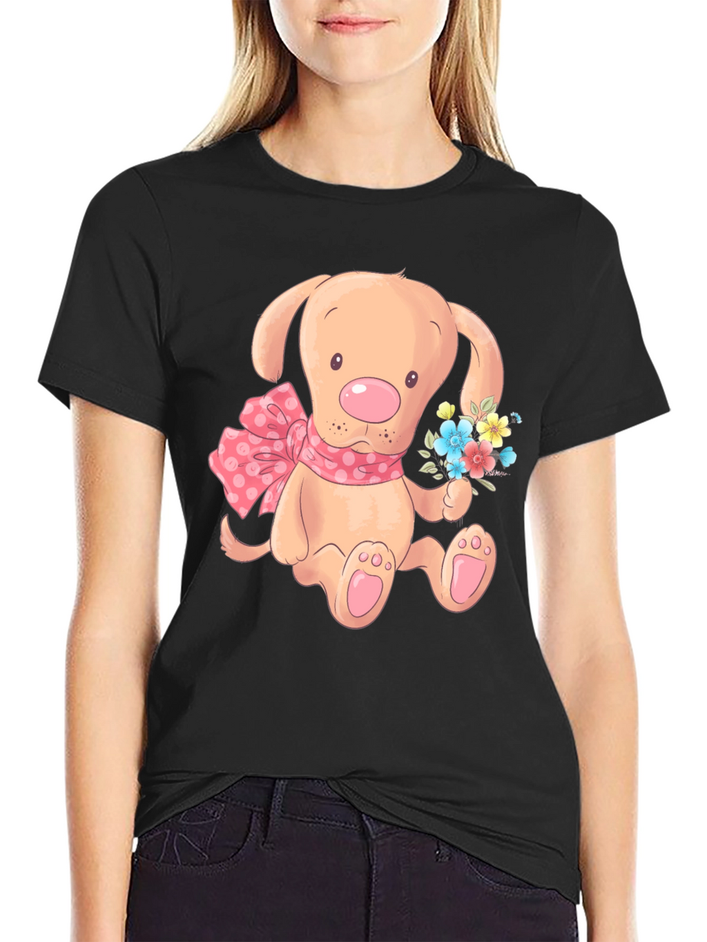 Cute Puppy T-Shirt - Mens Black Cotton Blend