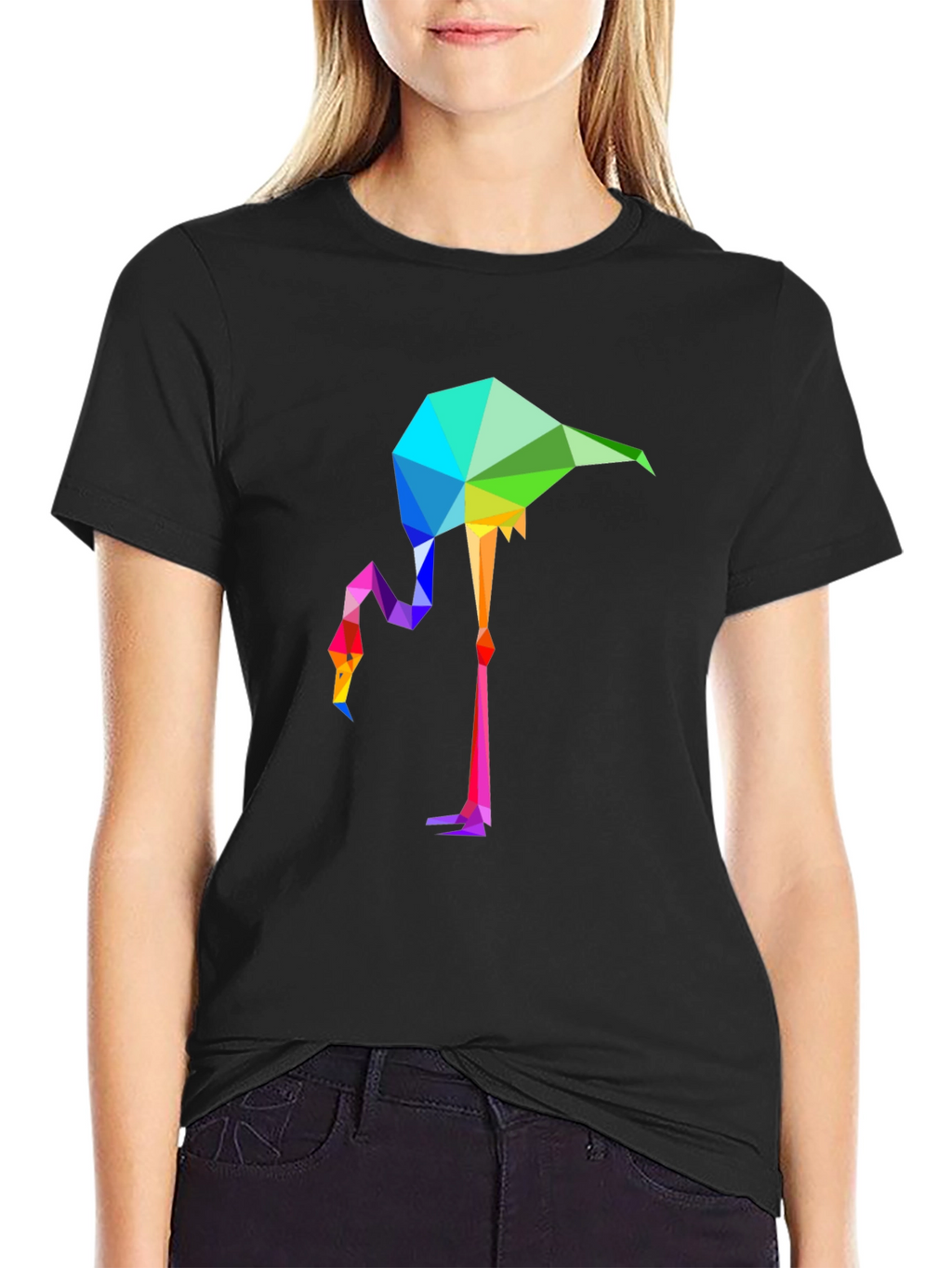 Geometric Flamingo Graphic Tee - Stylish Mens Black T-Shirt