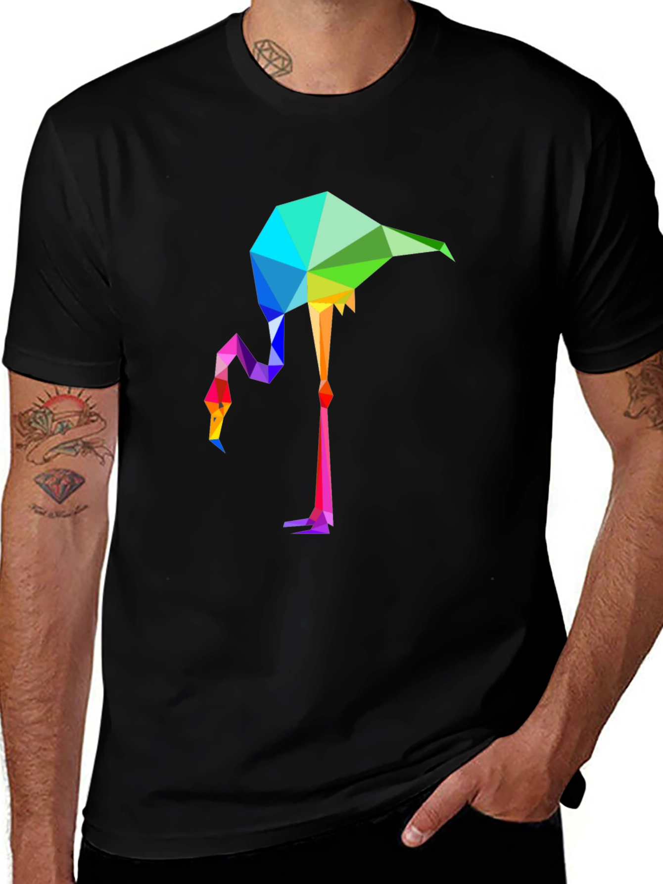 Geometric Flamingo Graphic Tee - Stylish Mens Black T-Shirt