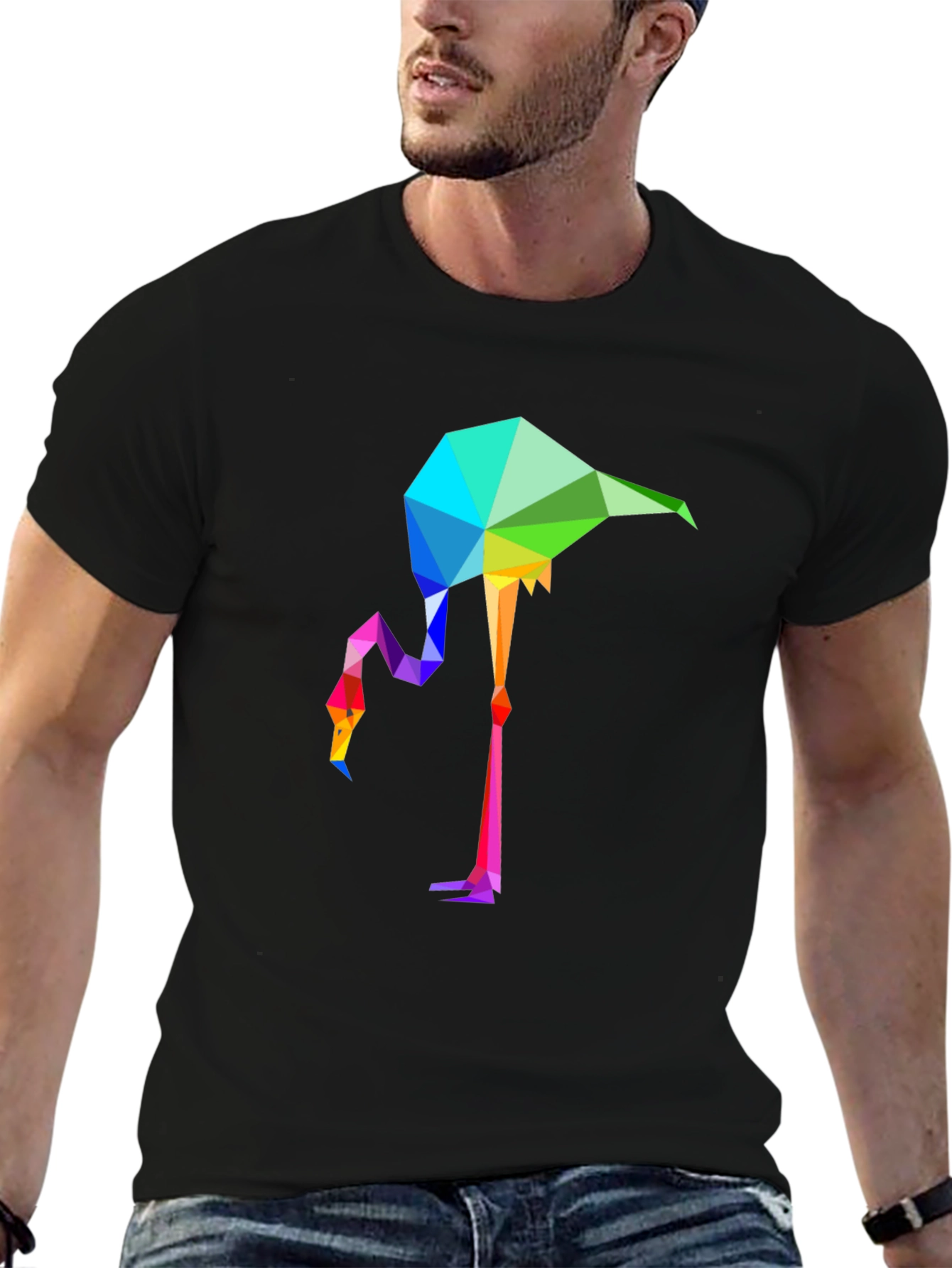 Geometric Flamingo Graphic Tee - Stylish Mens Black T-Shirt