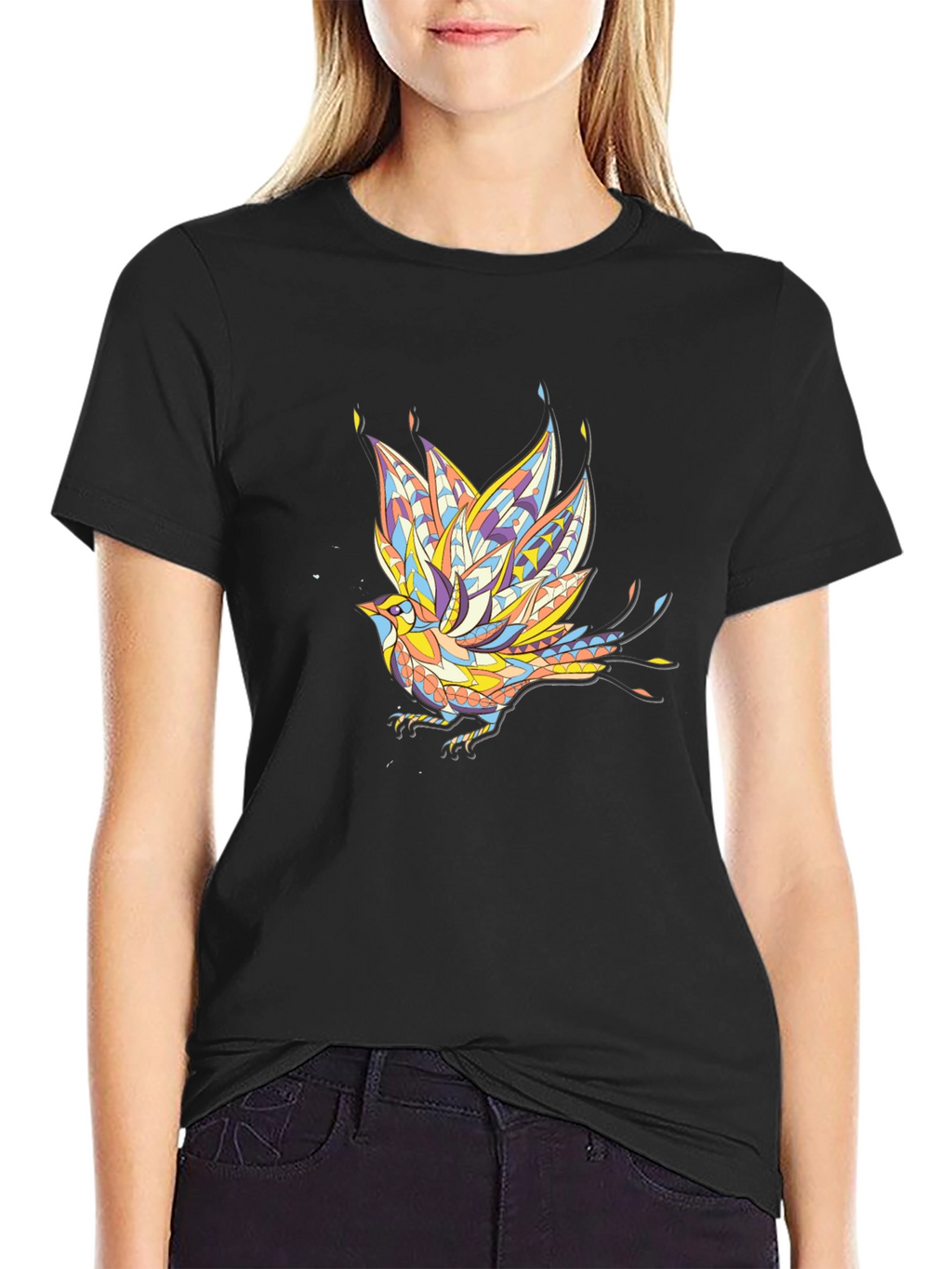 Geometric Bird Graphic Tee - Stylish Black T-Shirt