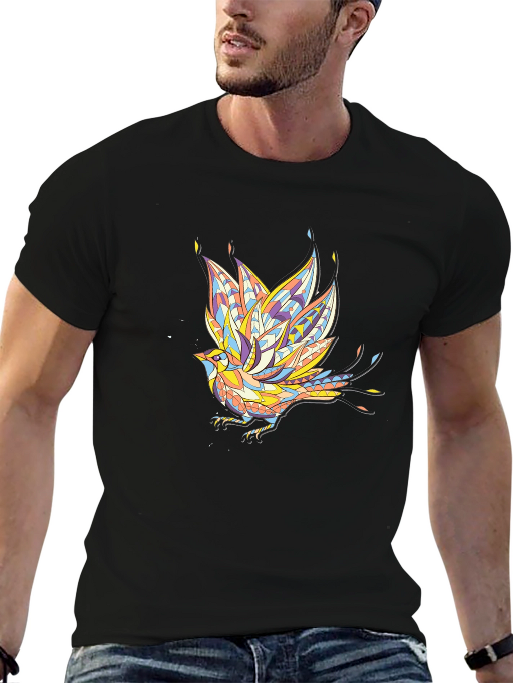 Geometric Bird Graphic Tee - Stylish Black T-Shirt