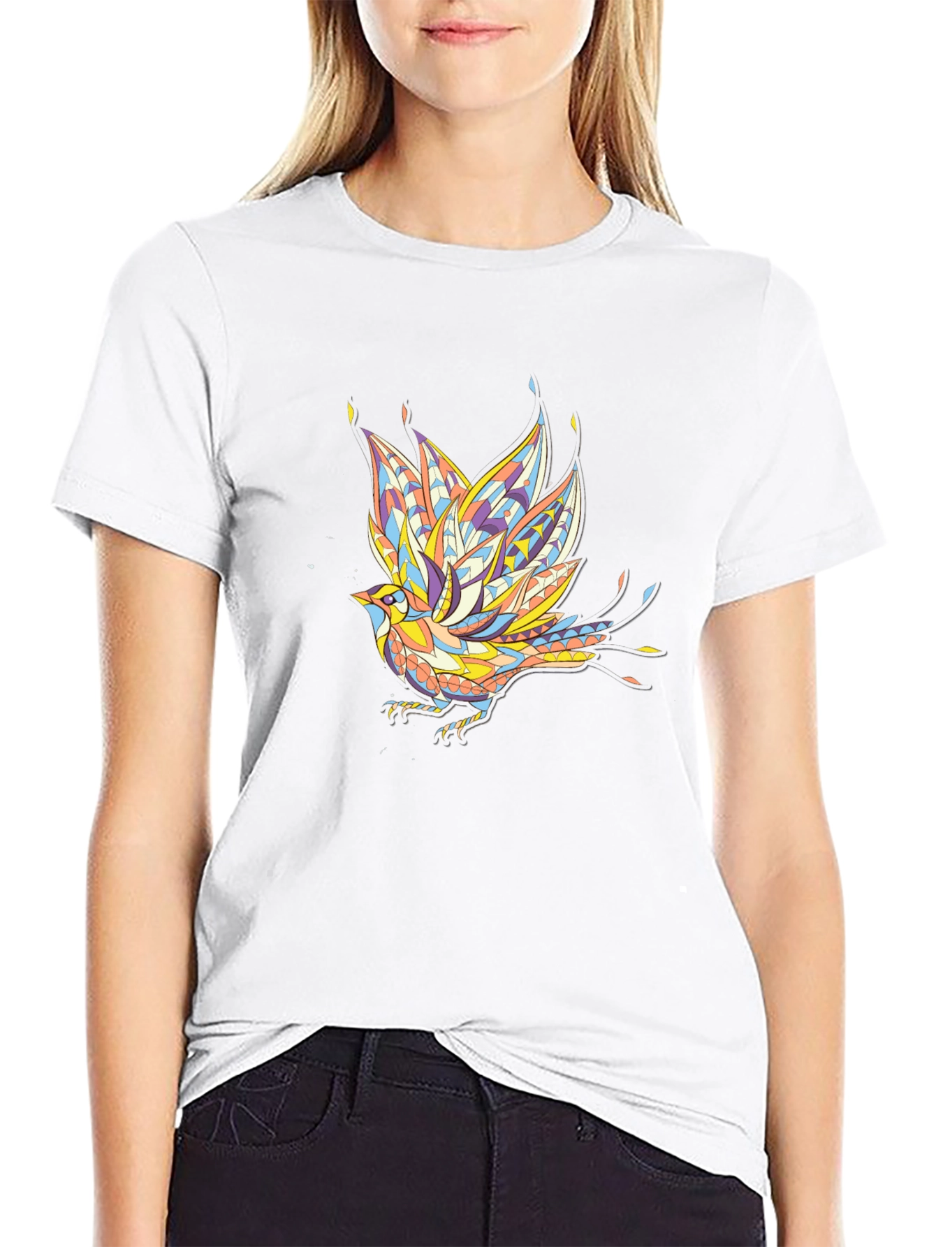 Geometric Bird Graphic Tee - Stylish Black T-Shirt
