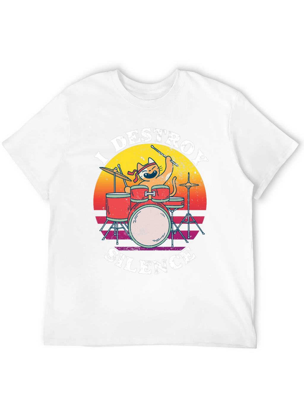 Destroy Silence Cat Drummer Graphic Tee
