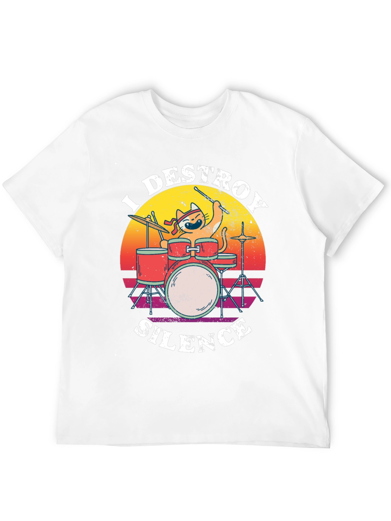 Destroy Silence Cat Drummer Graphic Tee
