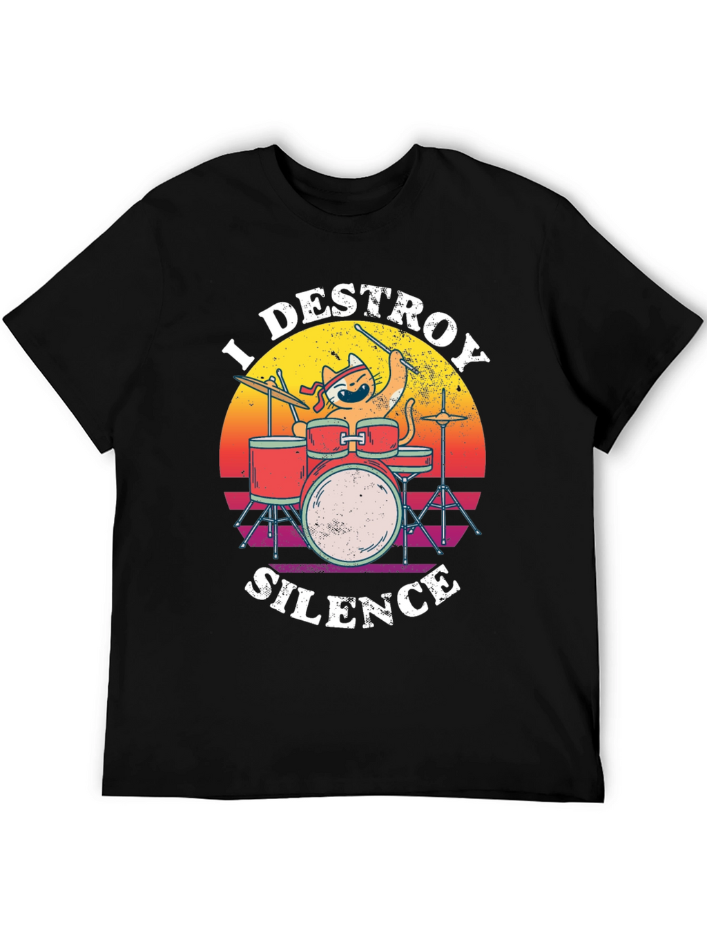 Destroy Silence Cat Drummer Graphic Tee