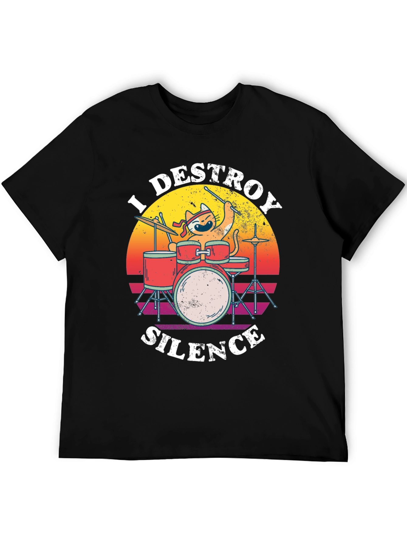 Destroy Silence Cat Drummer Graphic Tee