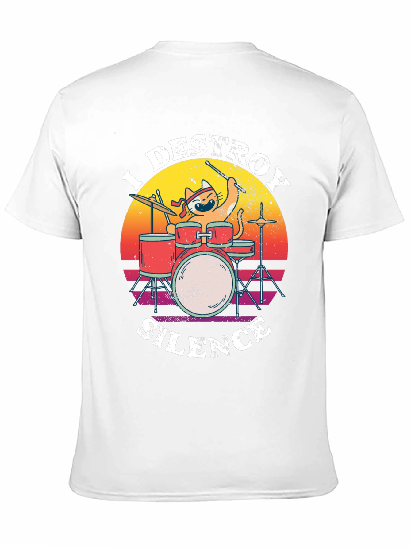 Destroy Silence Cat Drummer Graphic Tee