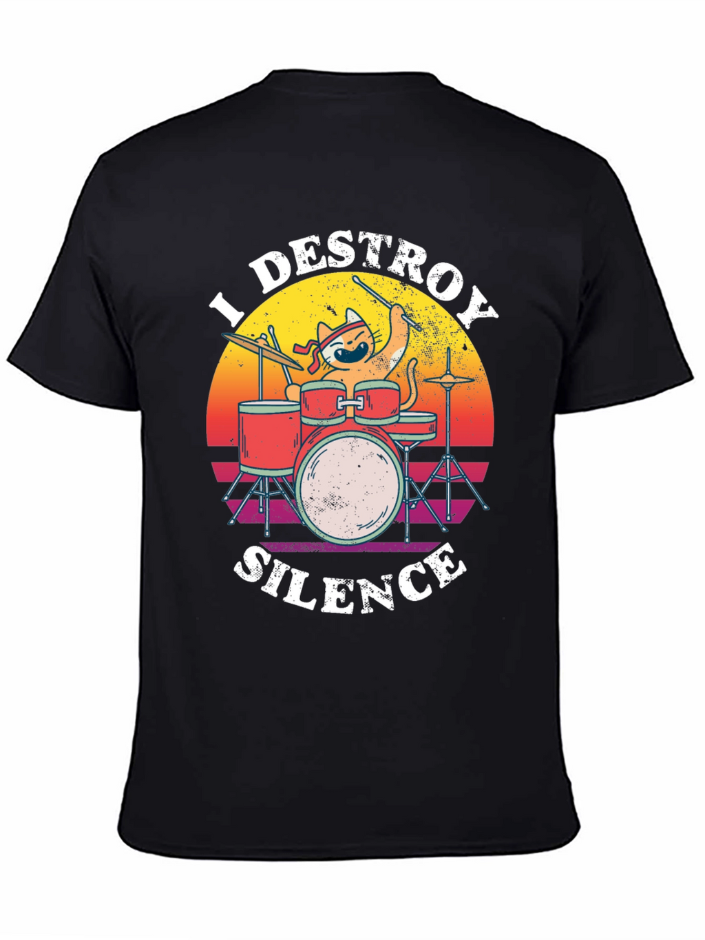 Destroy Silence Cat Drummer Graphic Tee