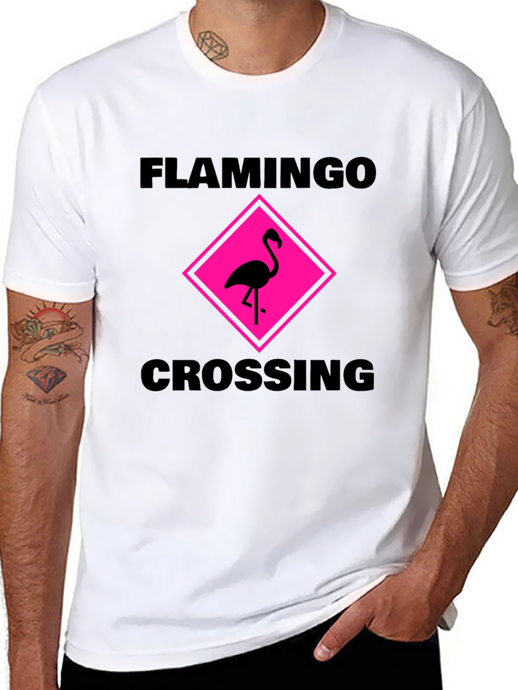 Flamingo Crossing Graphic Tee - Black Cotton Shirt