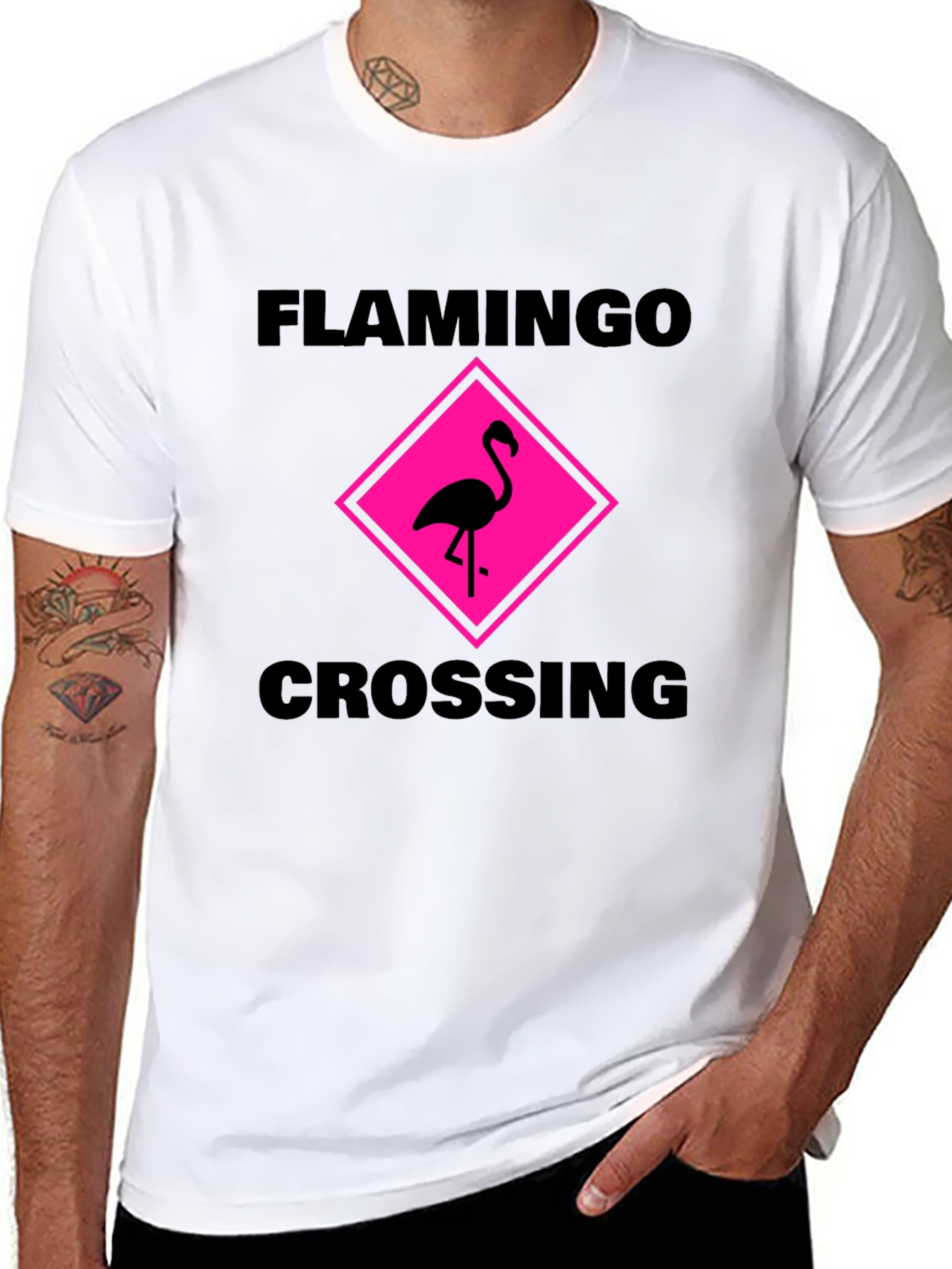 Flamingo Crossing Graphic Tee - Black Cotton Shirt