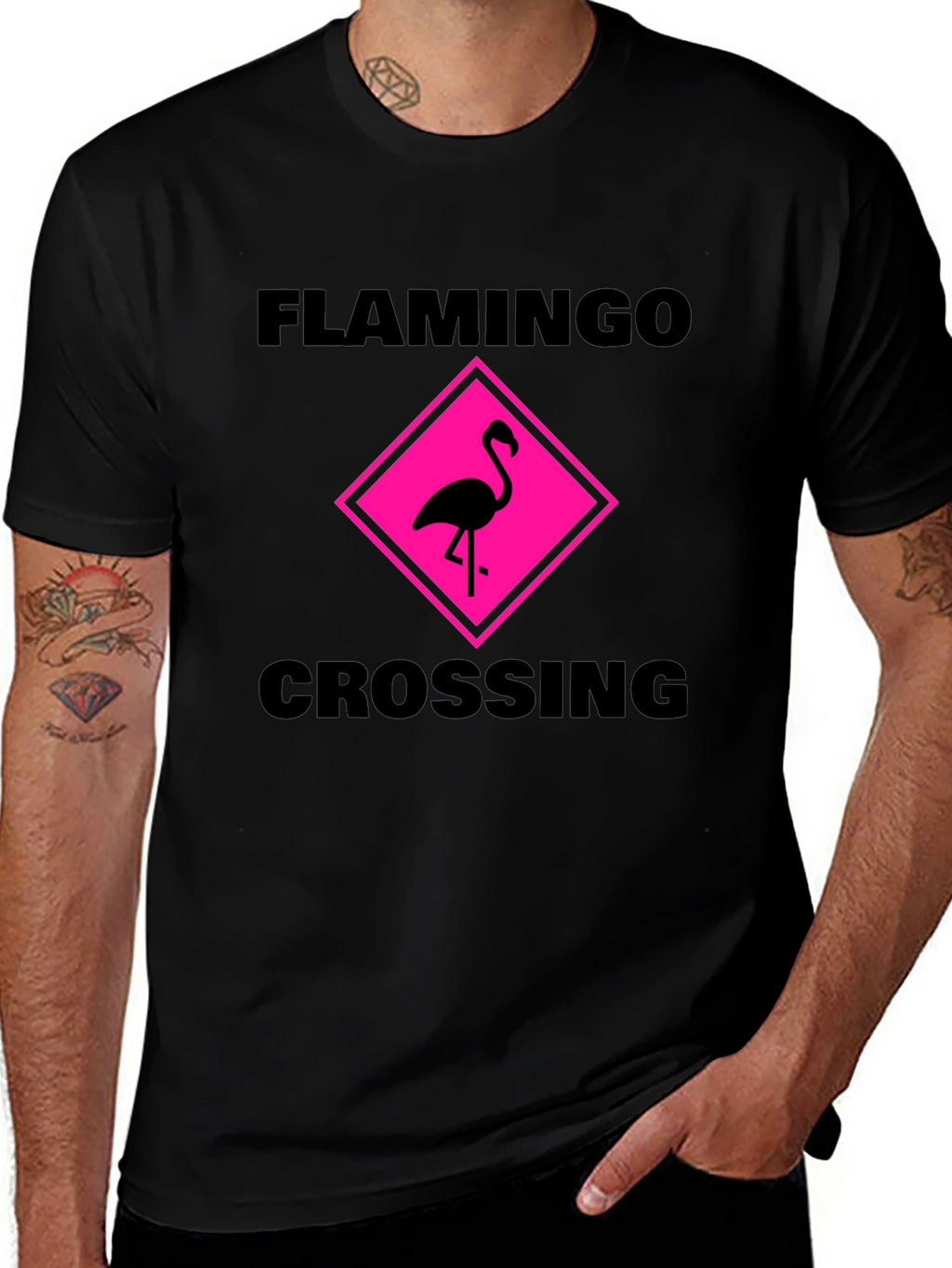 Flamingo Crossing Graphic Tee - Black Cotton Shirt