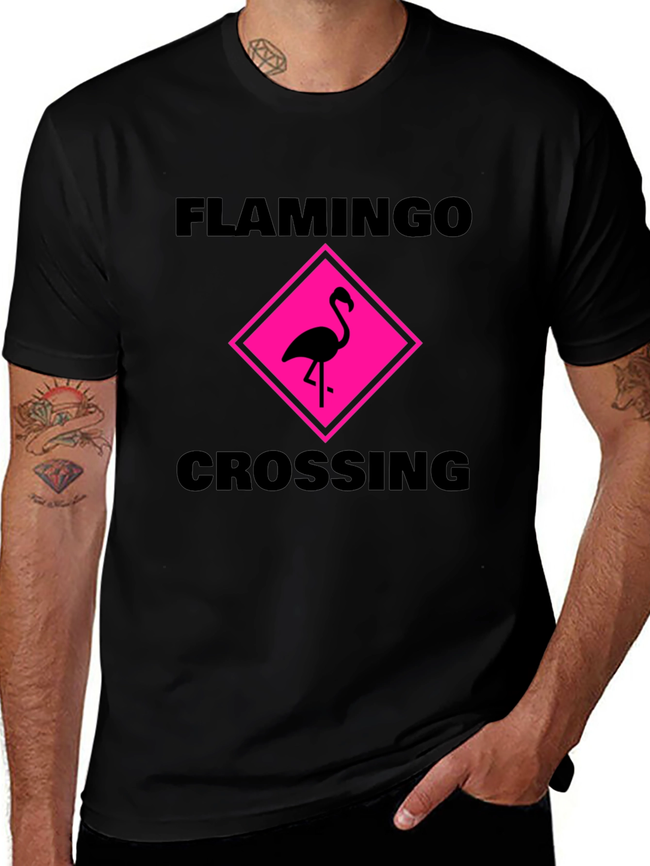 Flamingo Crossing Graphic Tee - Black Cotton Shirt