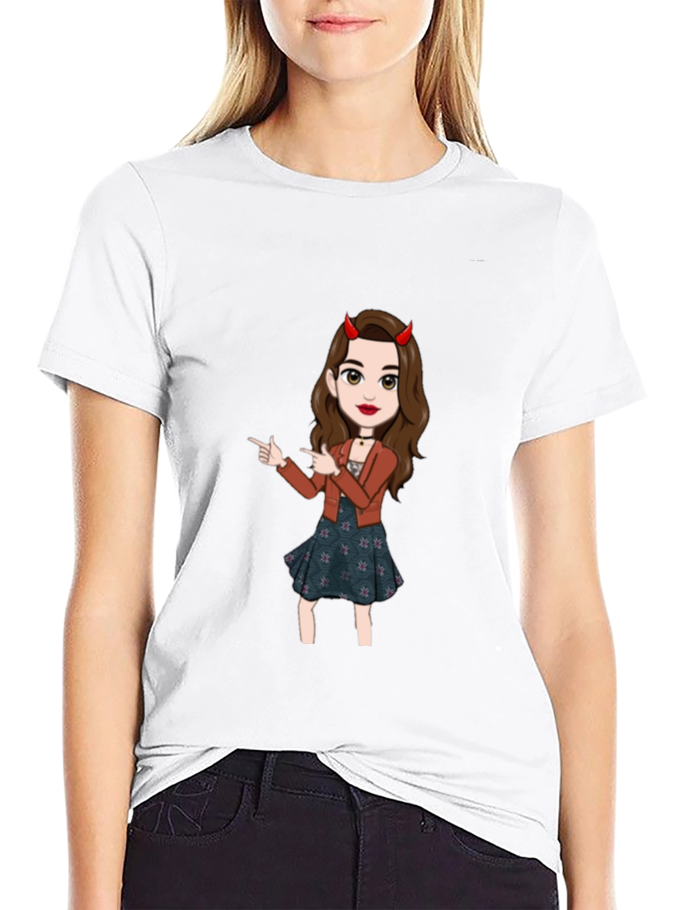 Fun Devil Girl Graphic Tee - Black Cotton Blend
