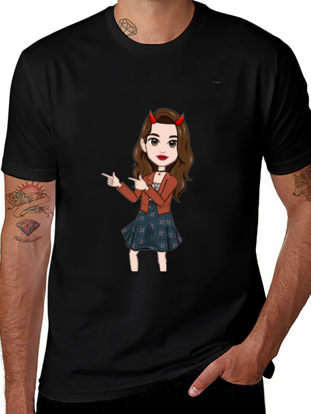 Fun Devil Girl Graphic Tee - Black Cotton Blend