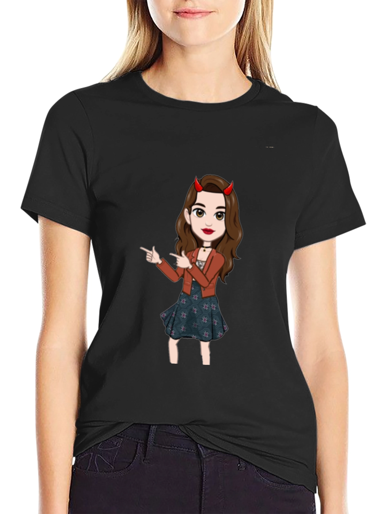 Fun Devil Girl Graphic Tee - Black Cotton Blend