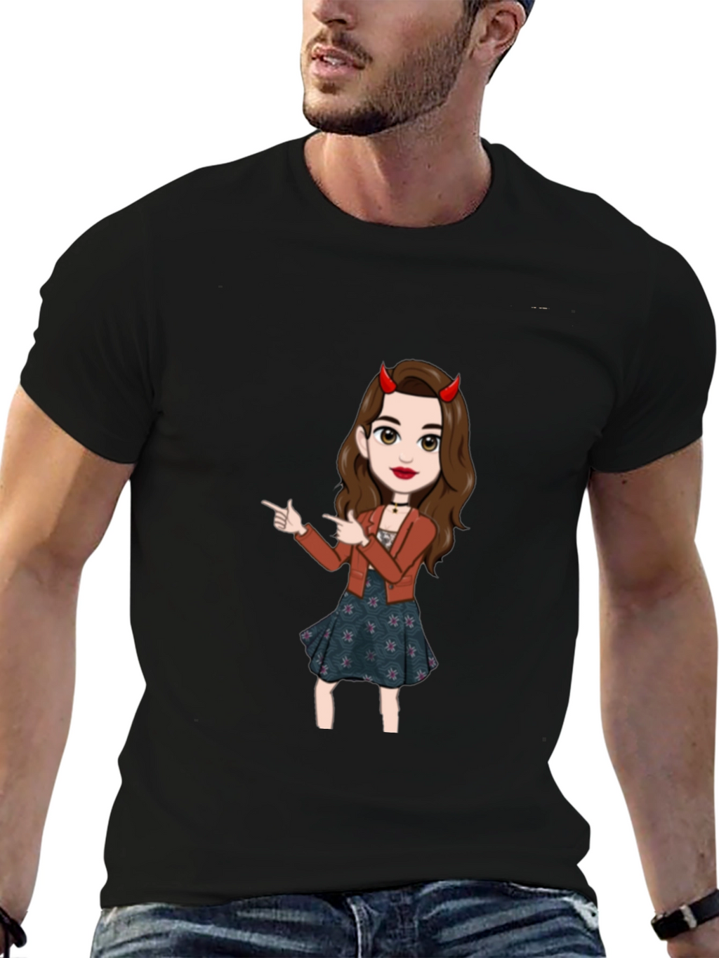 Fun Devil Girl Graphic Tee - Black Cotton Blend
