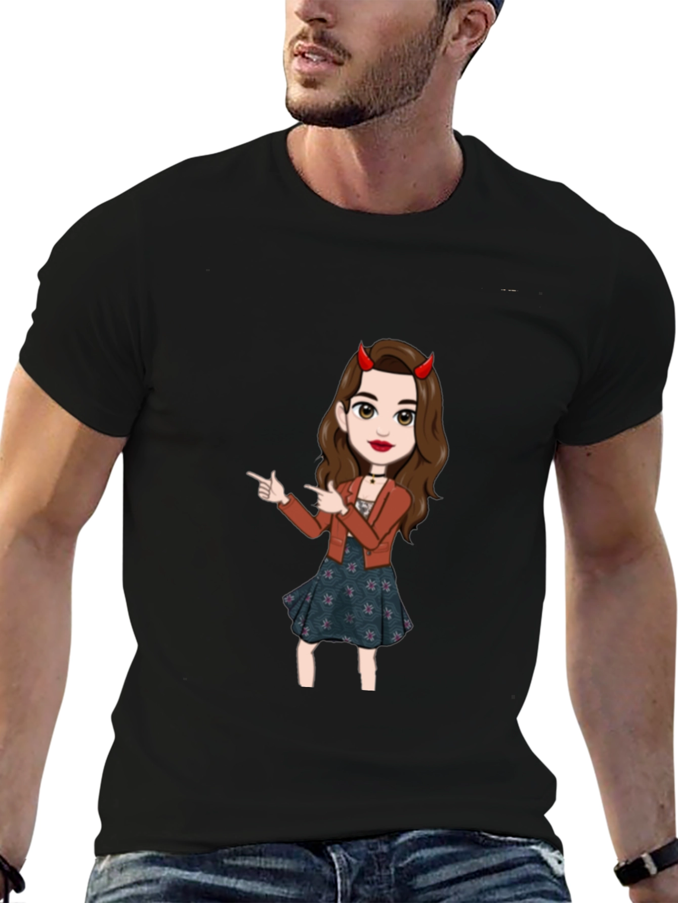 Fun Devil Girl Graphic Tee - Black Cotton Blend