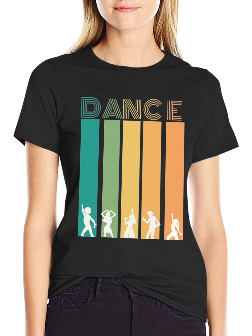 Retro Dance Silhouette Graphic Tee - Black