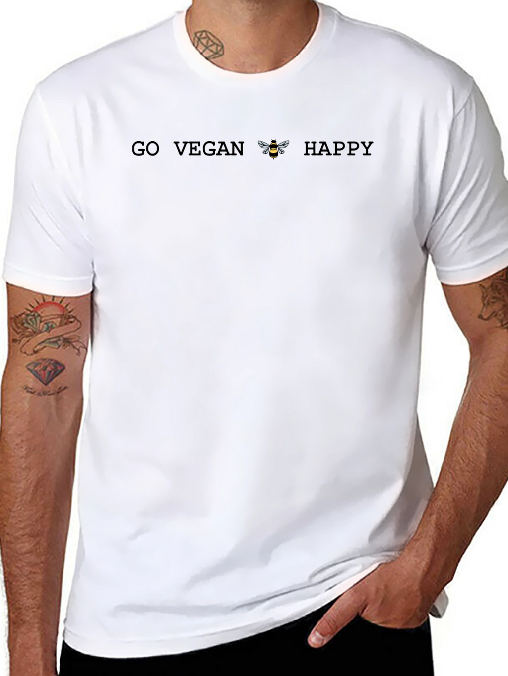 Go Vegan Bee Happy T-Shirt - Black Unisex Tee