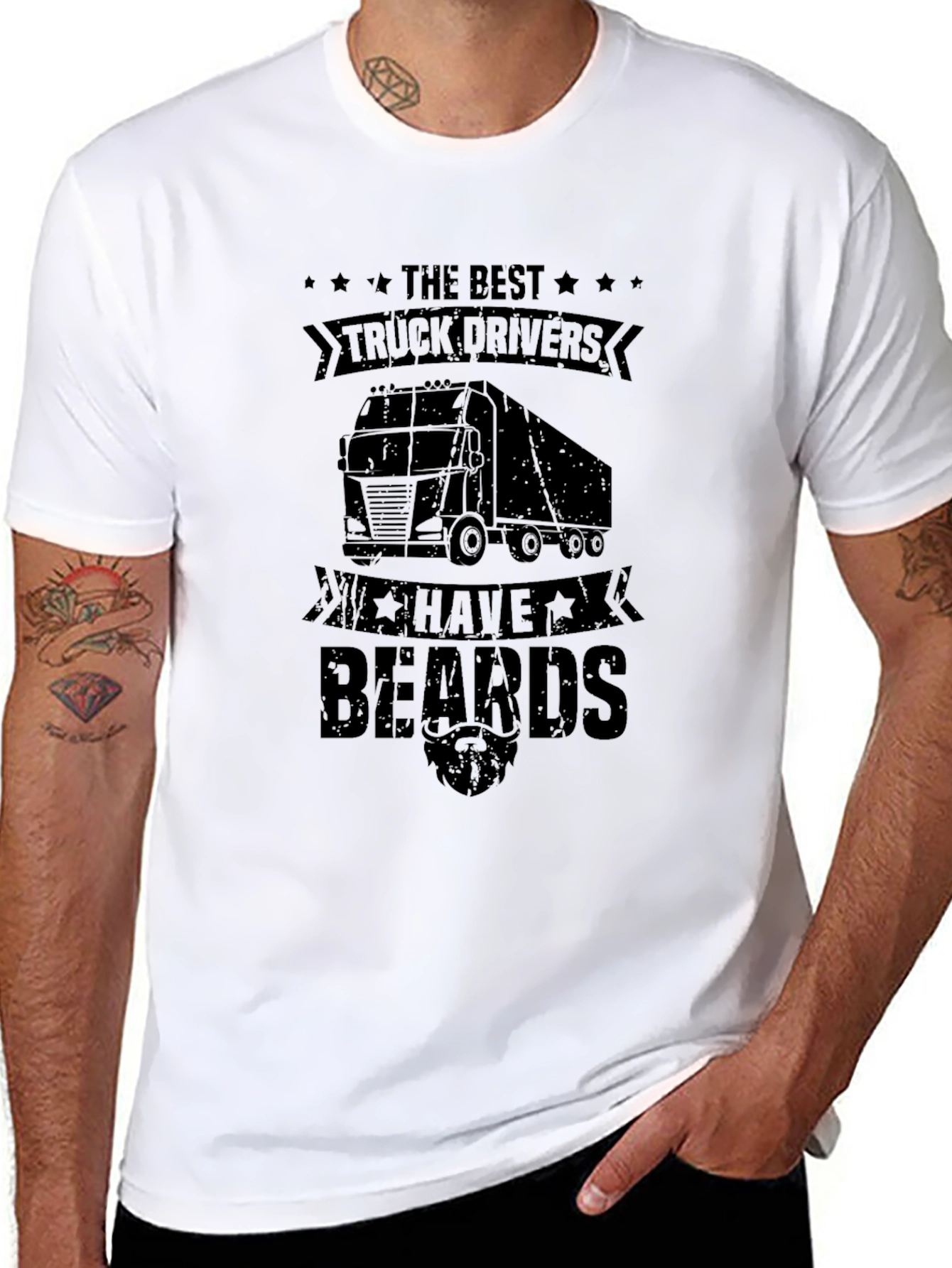 Bearded Trucker Graphic Tee - Cool Truck Driver Shirt