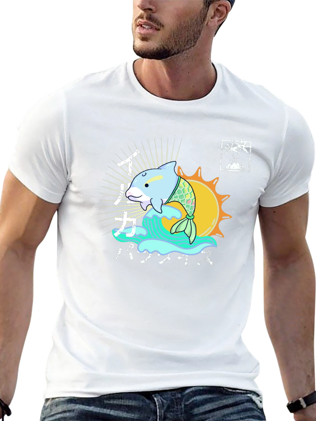 Unique Dolphin Graphic Tee - Black