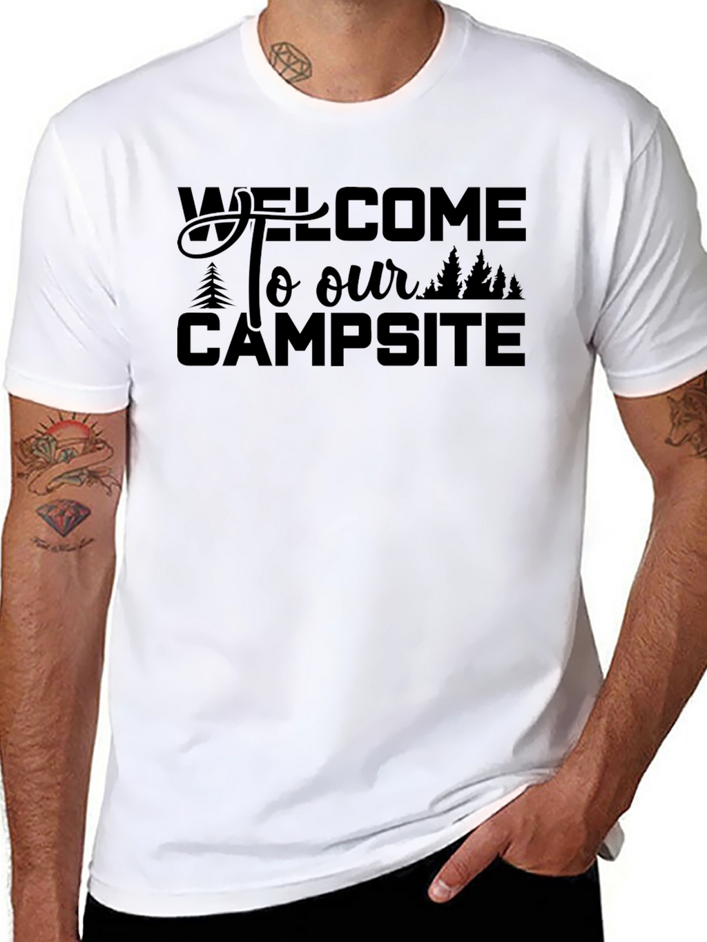 Welcome To Our Campsite Black Graphic T-Shirt